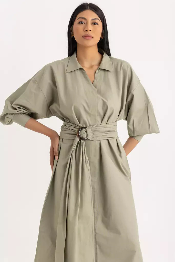 Pola Shirt Dress - Sage Green Oxford