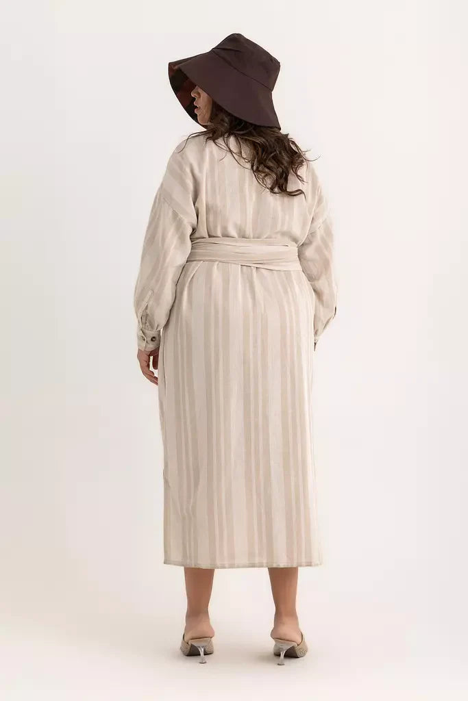 Pola Shirt Dress - Beige Striped