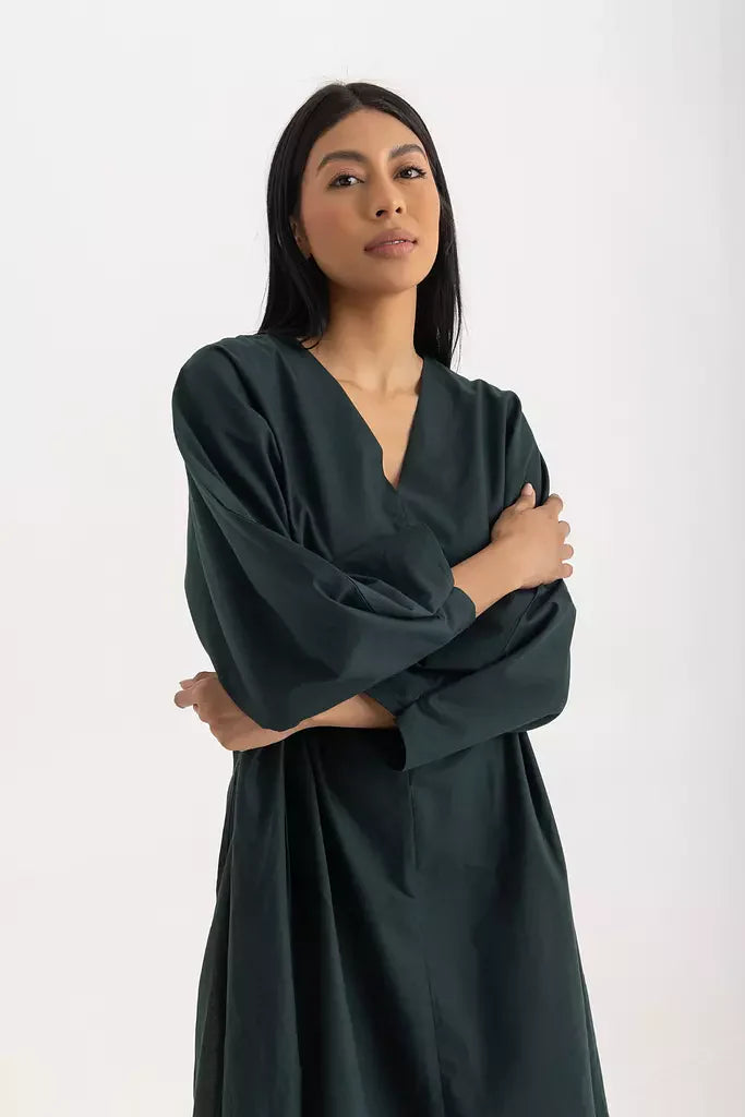 Aline V-neck Dress - Forest Green Oxford