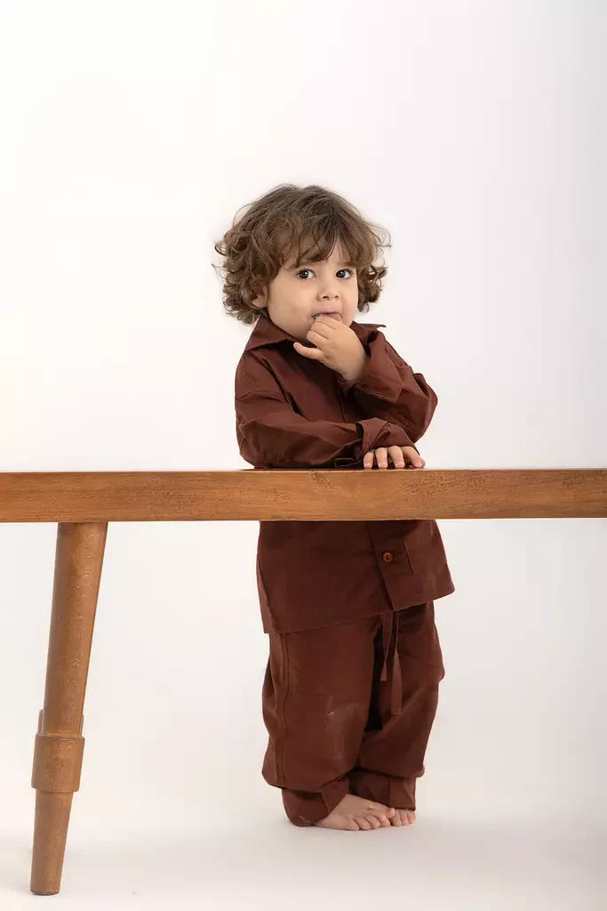 Kiko Kids Long Sleeve Shirt - Chestnut Oxford