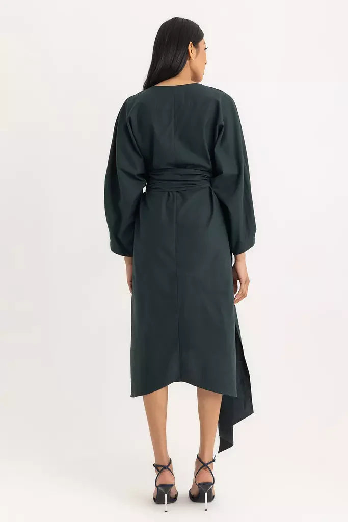 Aline V-neck Dress - Forest Green Oxford