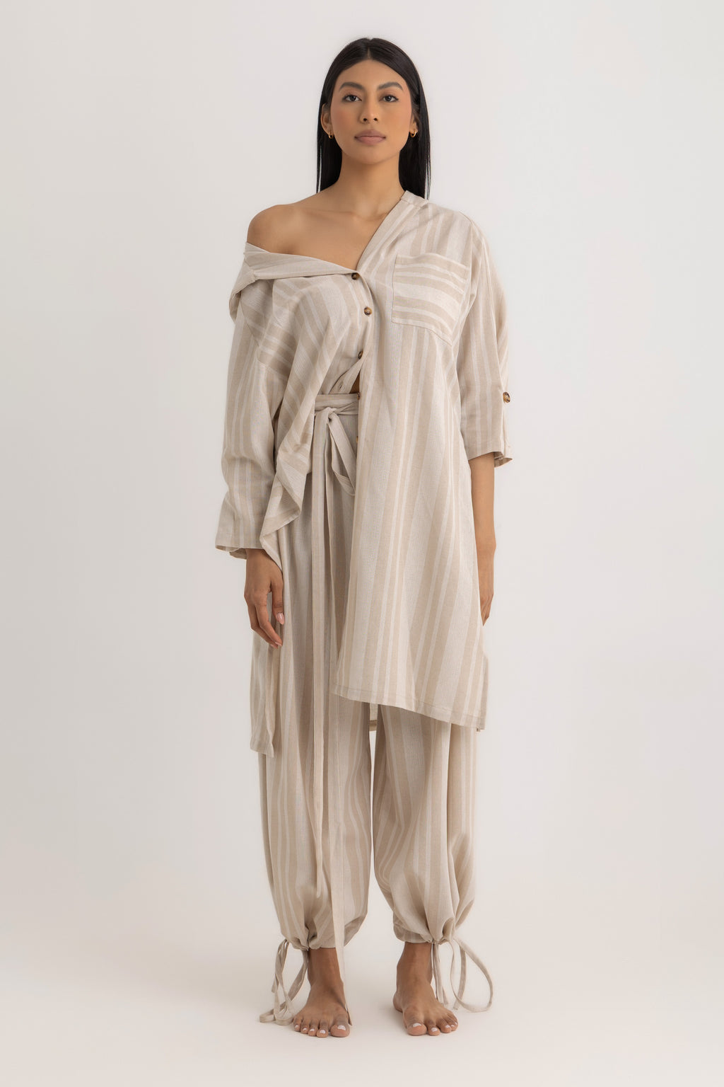 Magic Relaxed Pants - Beige Striped