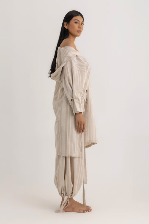 Hadia Shirt Dress - Beige Striped