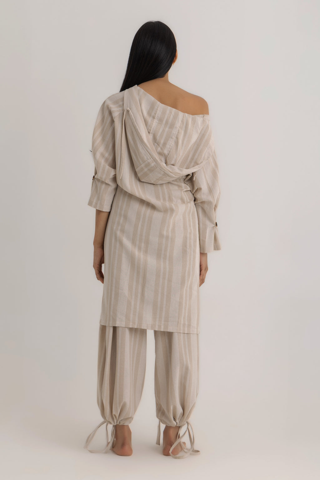 Hadia Shirt Dress - Beige Striped