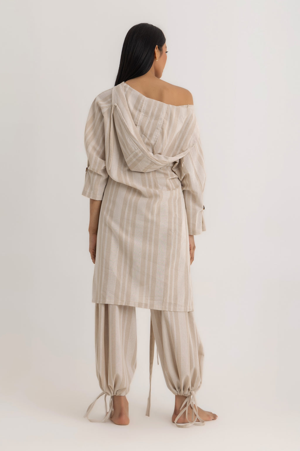 Hadia Shirt Dress - Beige Striped