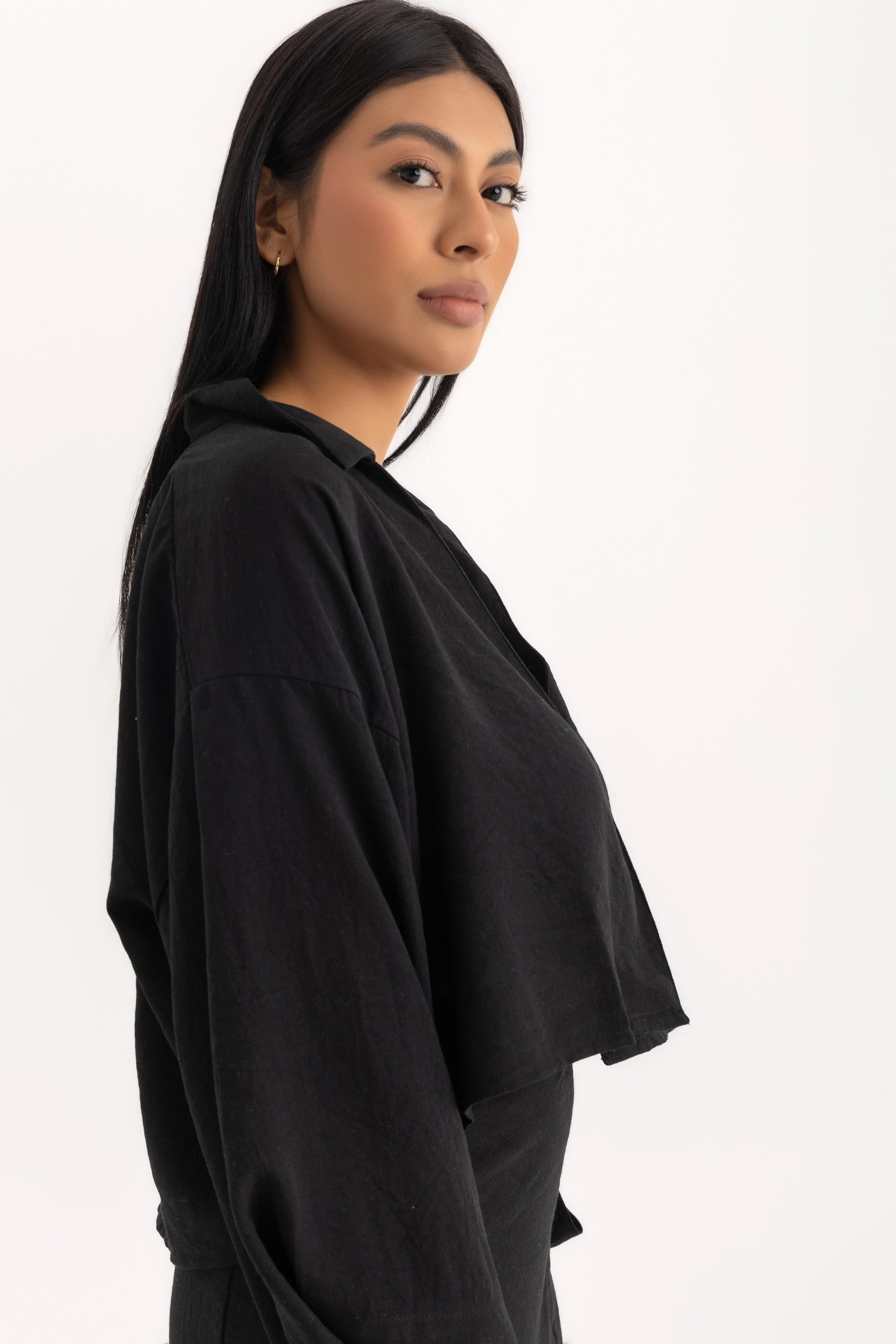 Pola Cropped Shirt  - Black