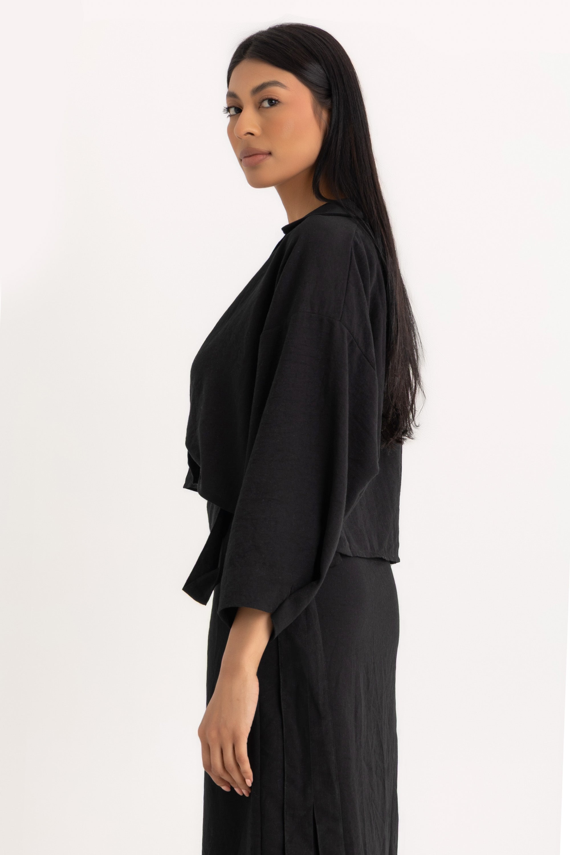 Pola Cropped Shirt  - Black