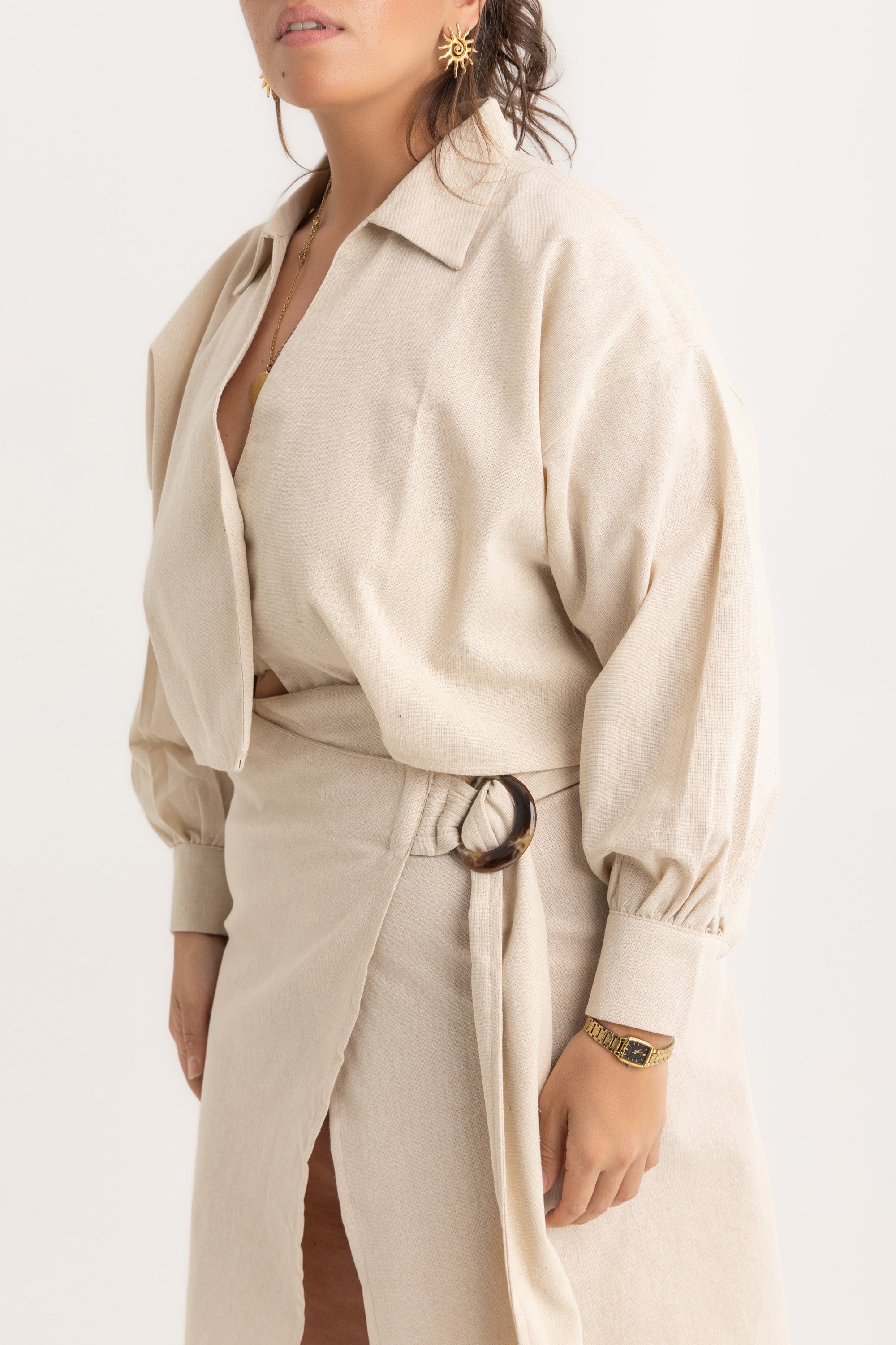 Pola Cropped Shirt - Beige