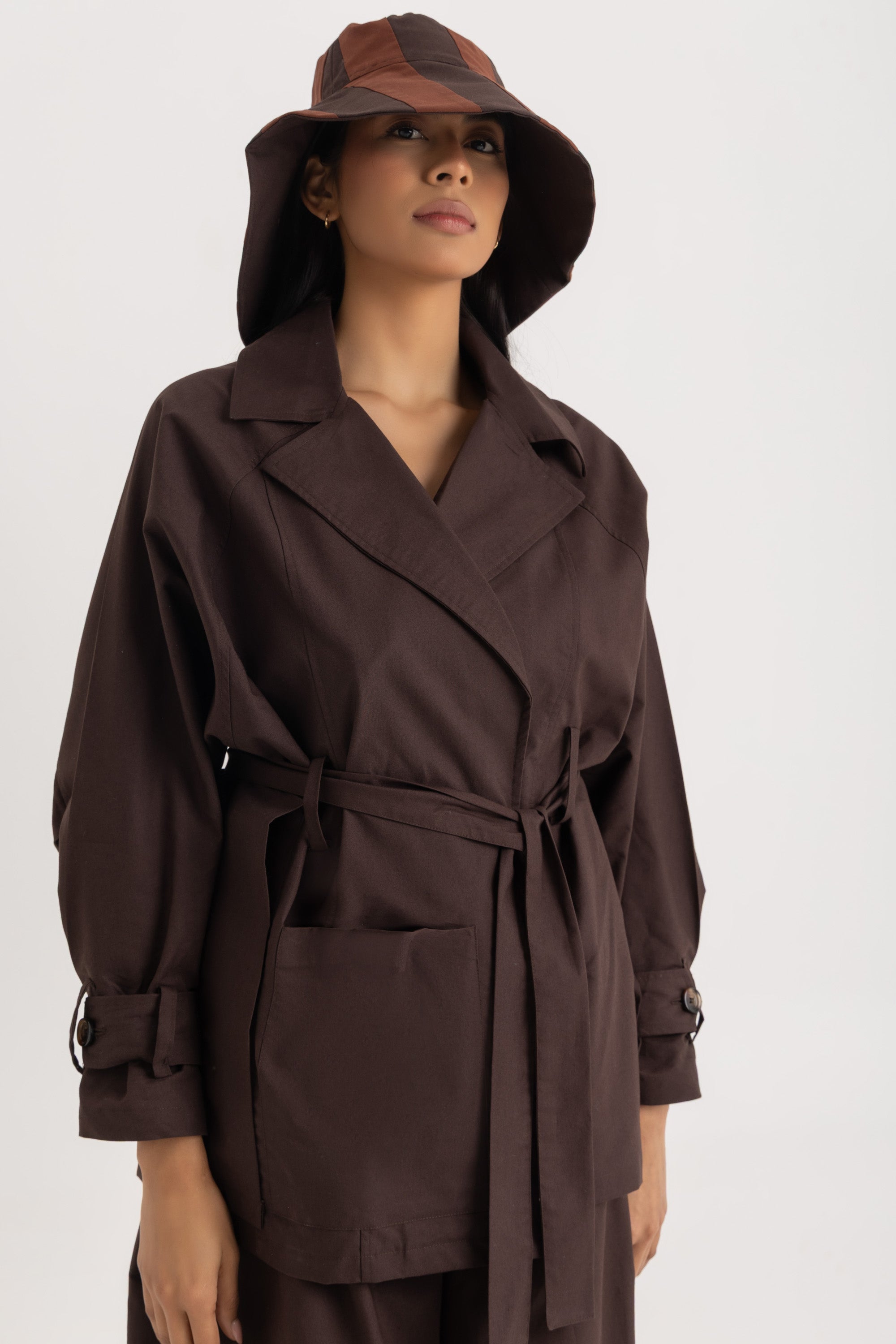 Sophia Trench  Jacket - Deep Brown Oxford
