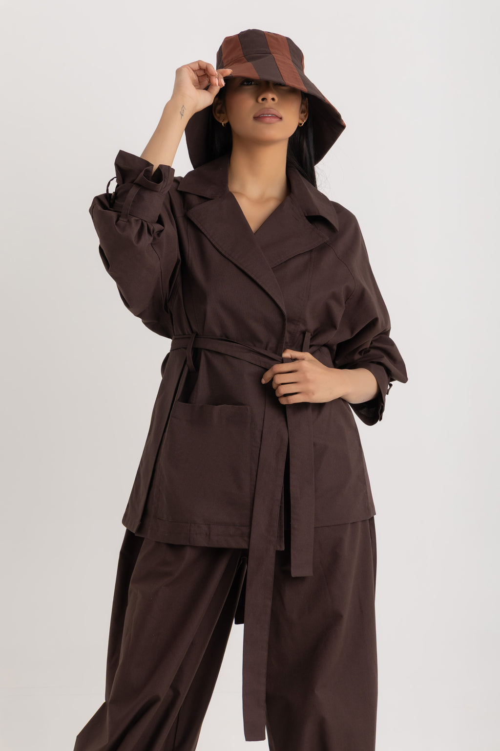 Sophia Trench  Jacket - Deep Brown Oxford