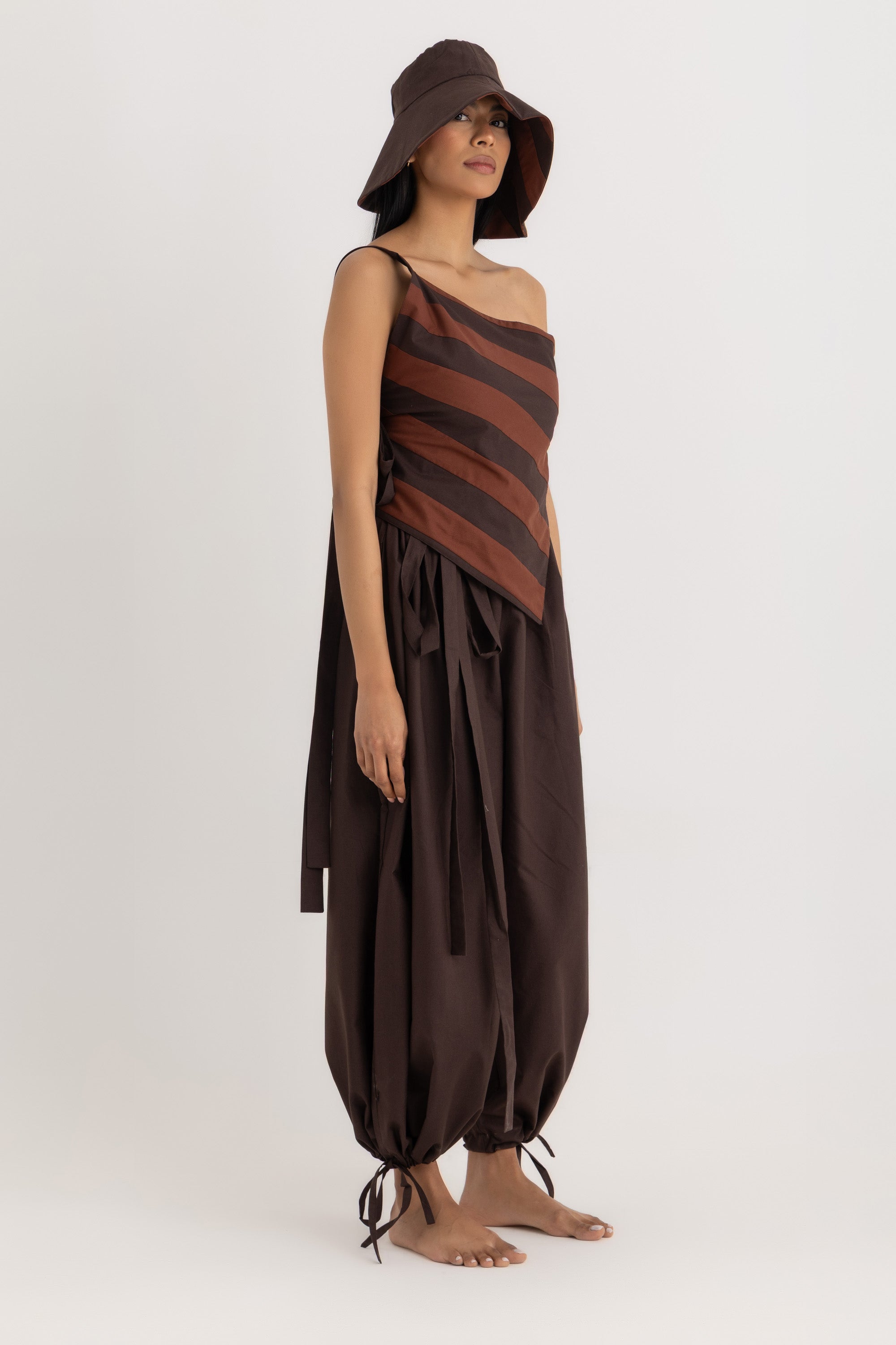 Soko Backless Top - Deep Brown Striped Oxford