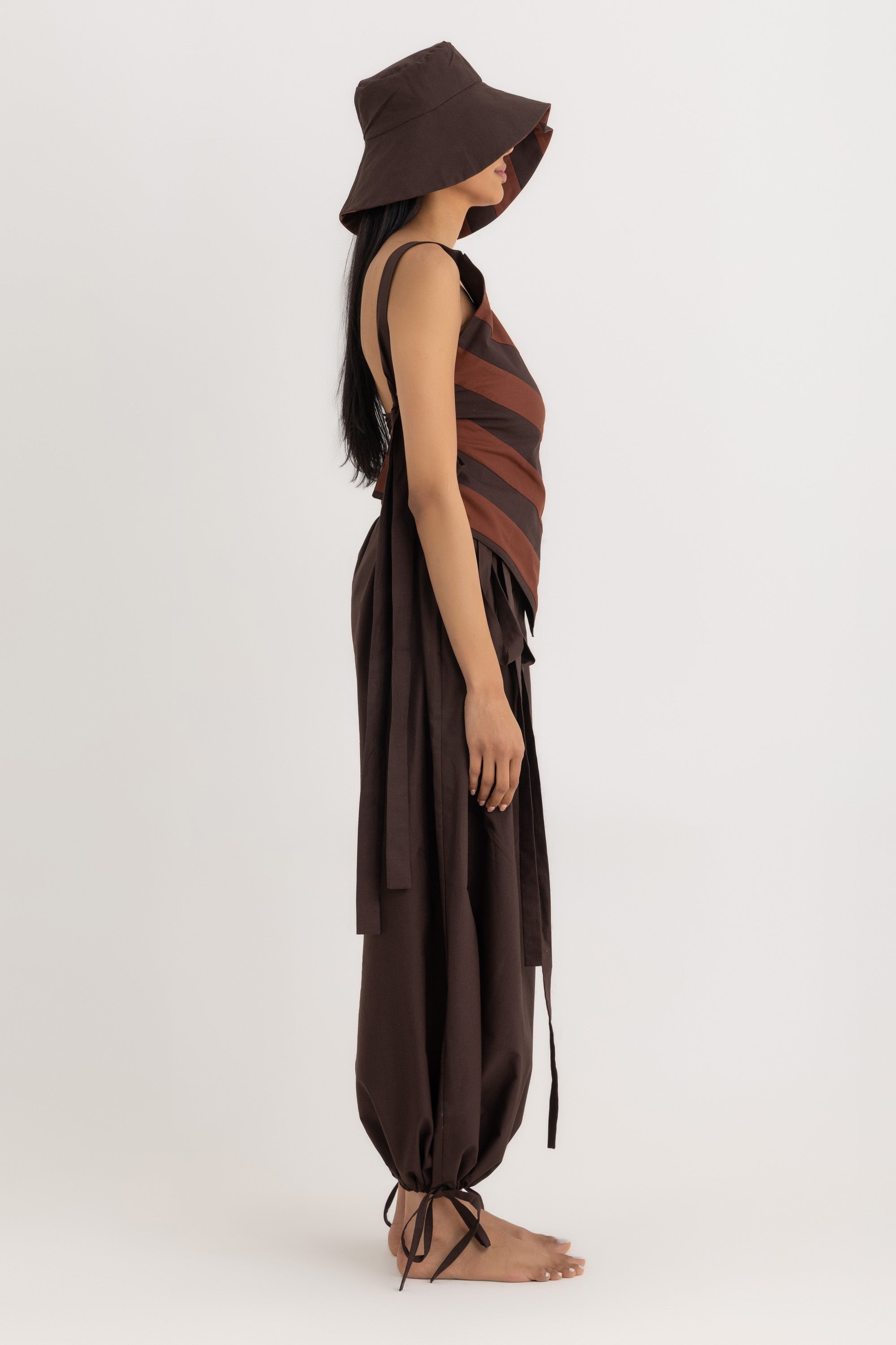 Soko Backless Top - Deep Brown Striped Oxford