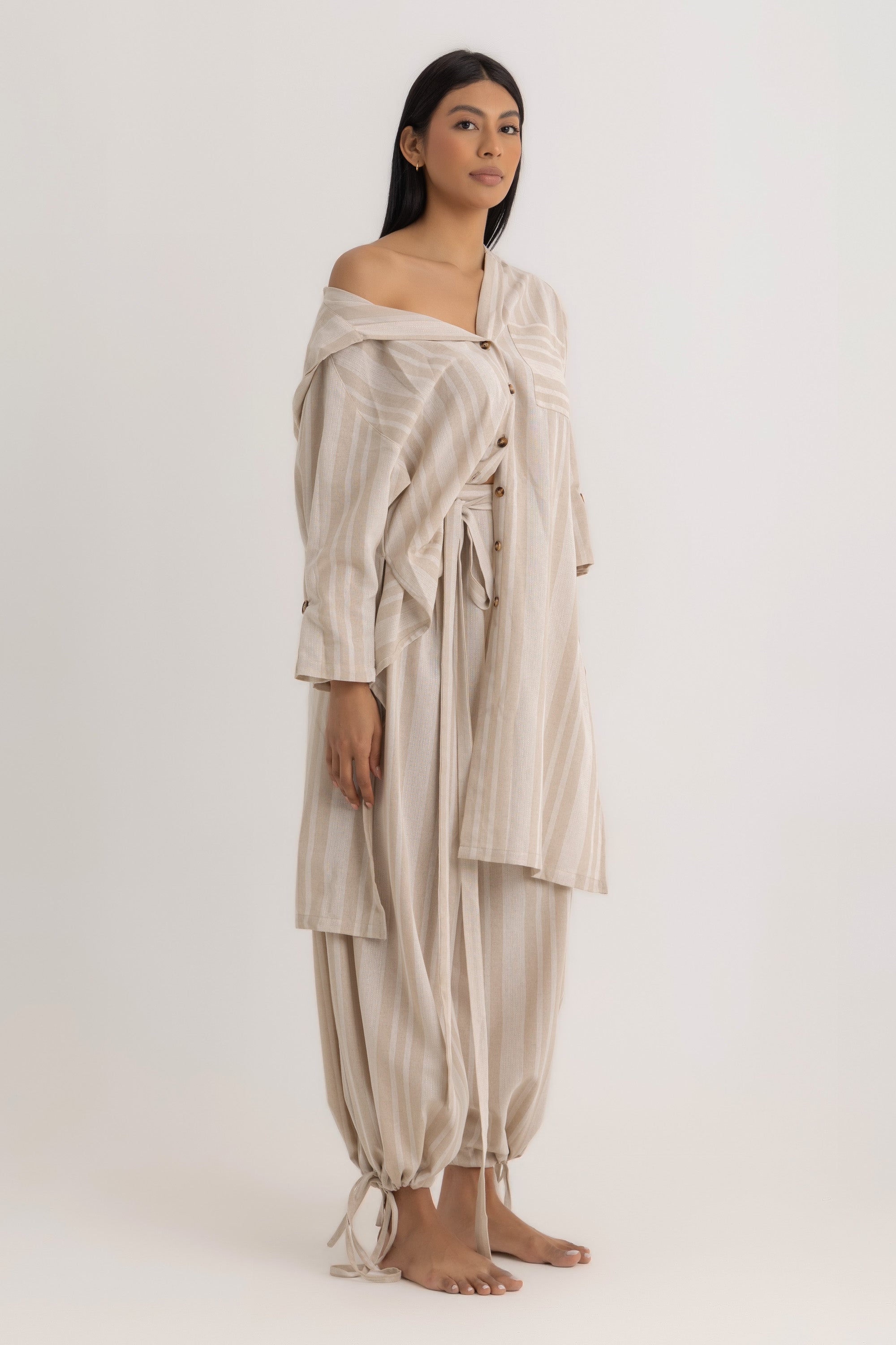 Magic Relaxed Pants - Beige Striped