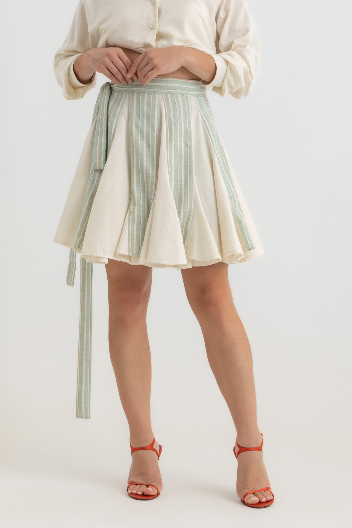 Godet Wrapped Skirt- Green Striped