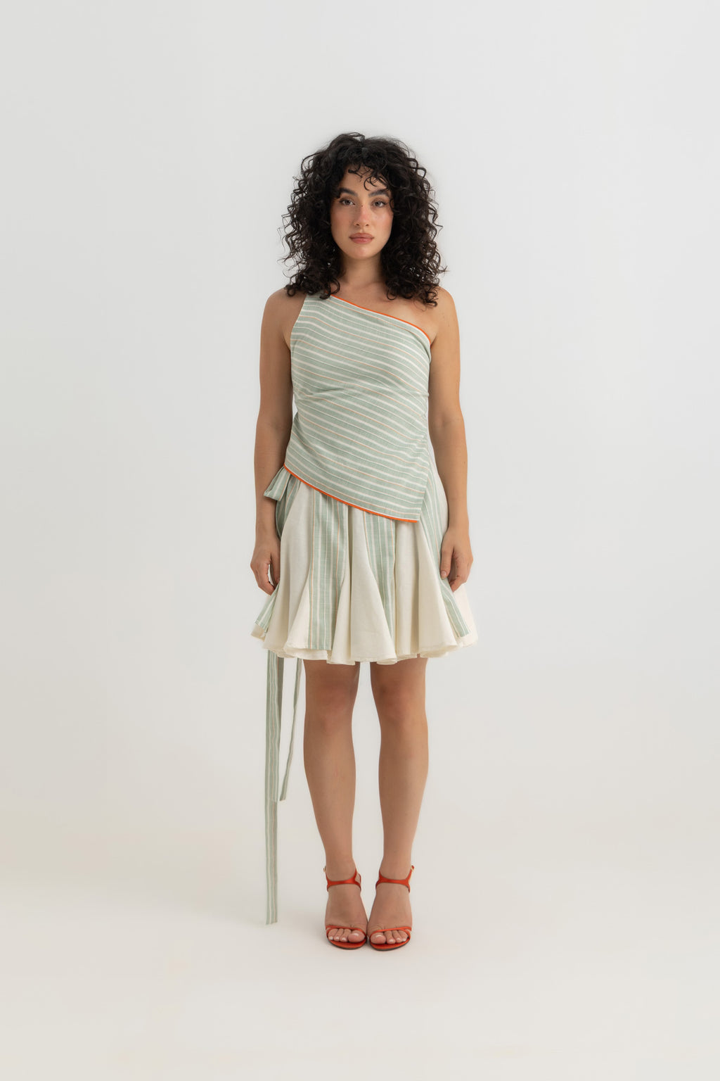 Godet Wrapped Skirt- Green Striped