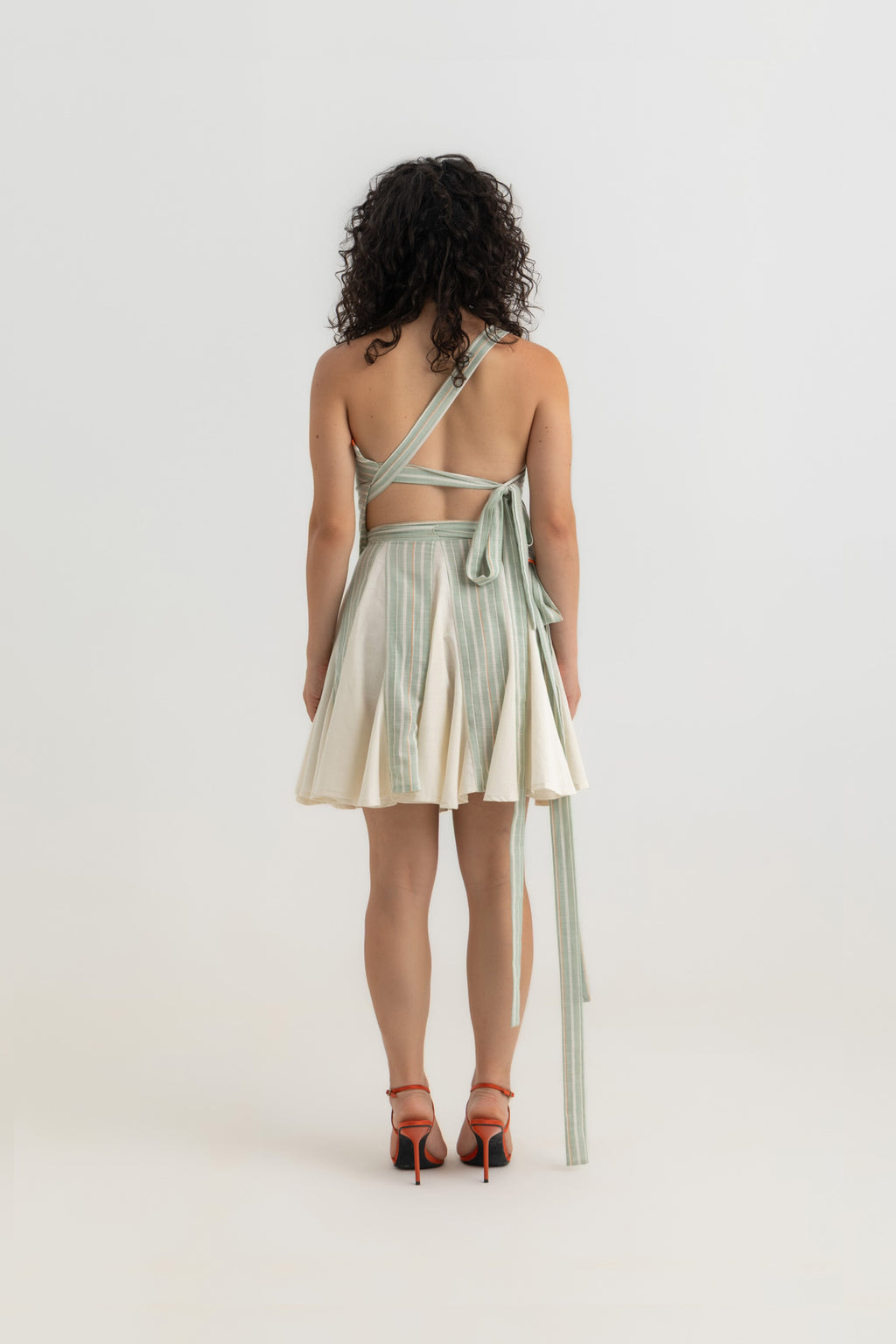 Godet Wrapped Skirt- Green Striped