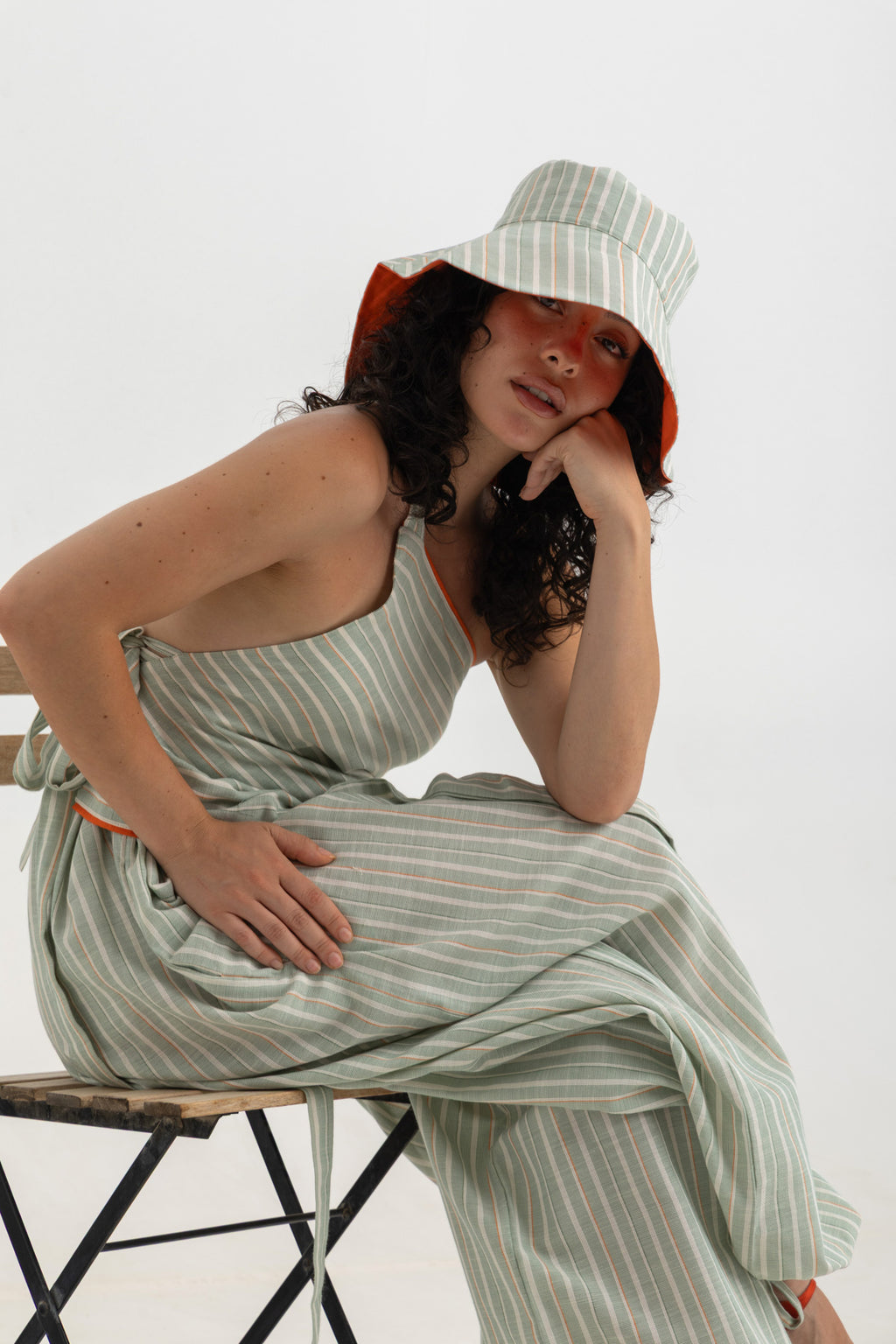 Coucou Reversible Bucket Hat- Green Stripe