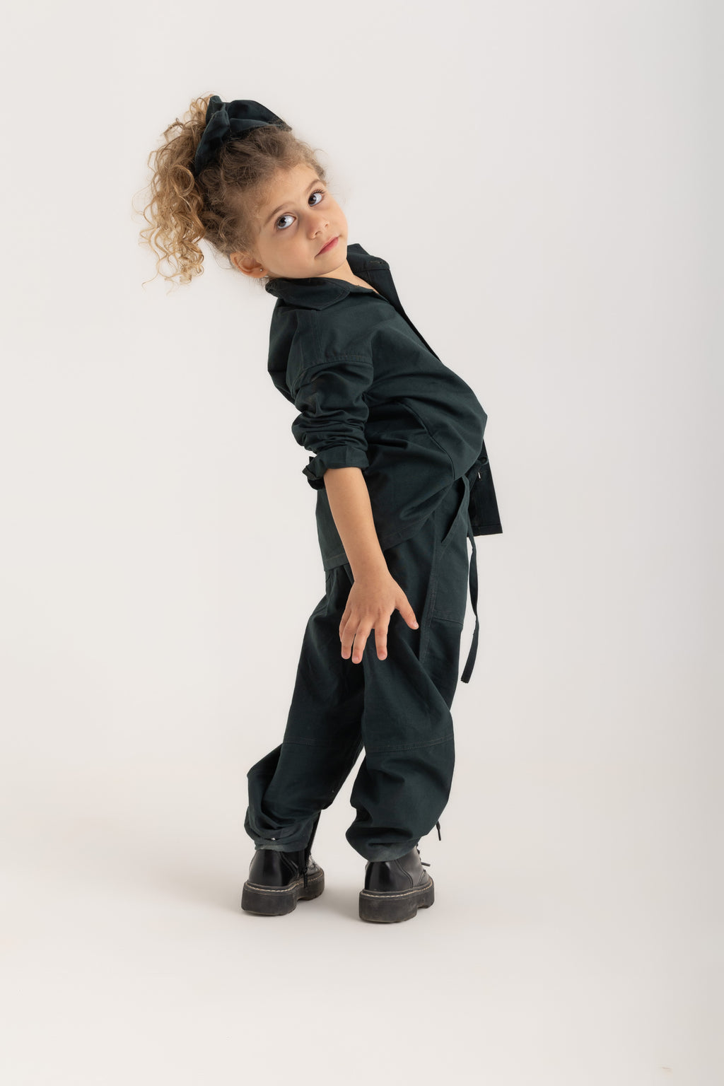 Kiko Long Sleeve Kids Shirt - Forest Green Oxford