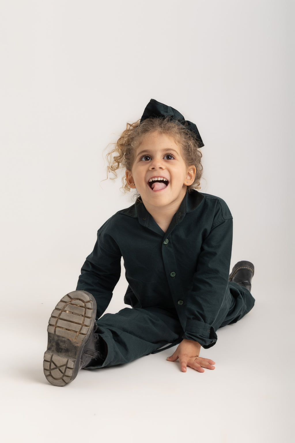 Kiko Long Sleeve Kids Shirt - Forest Green Oxford