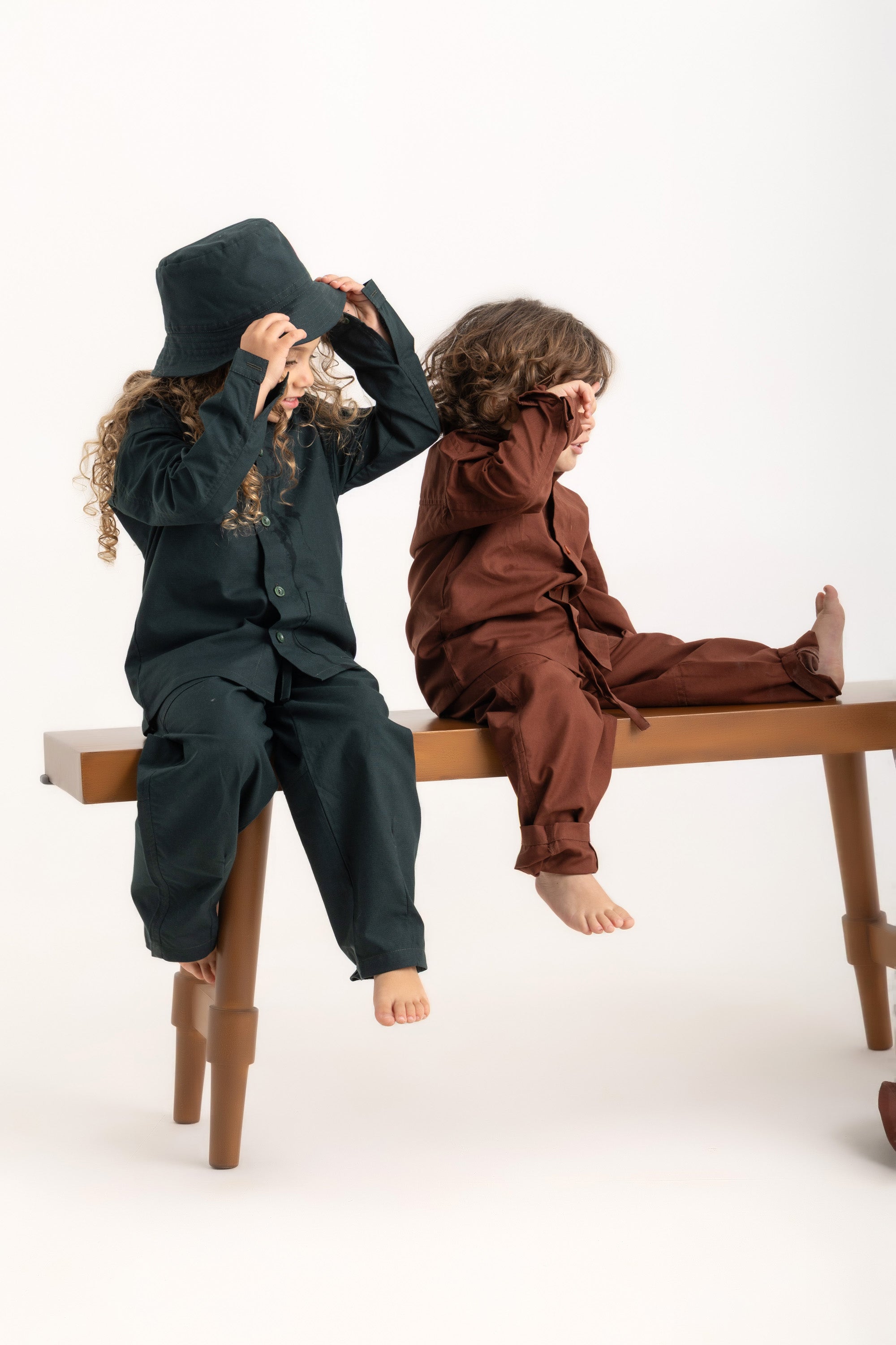 Kiko Long Sleeve Kids Shirt - Forest Green Oxford