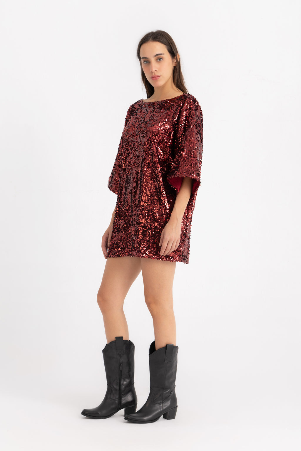 Titi T-shirt Dress - Wine Sequin