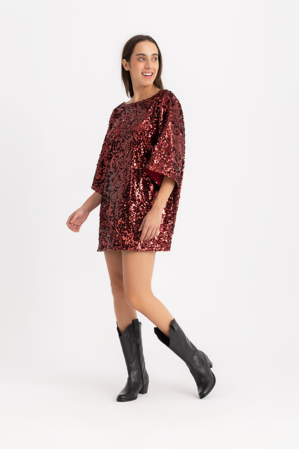 Titi T-shirt Dress - Wine Sequin