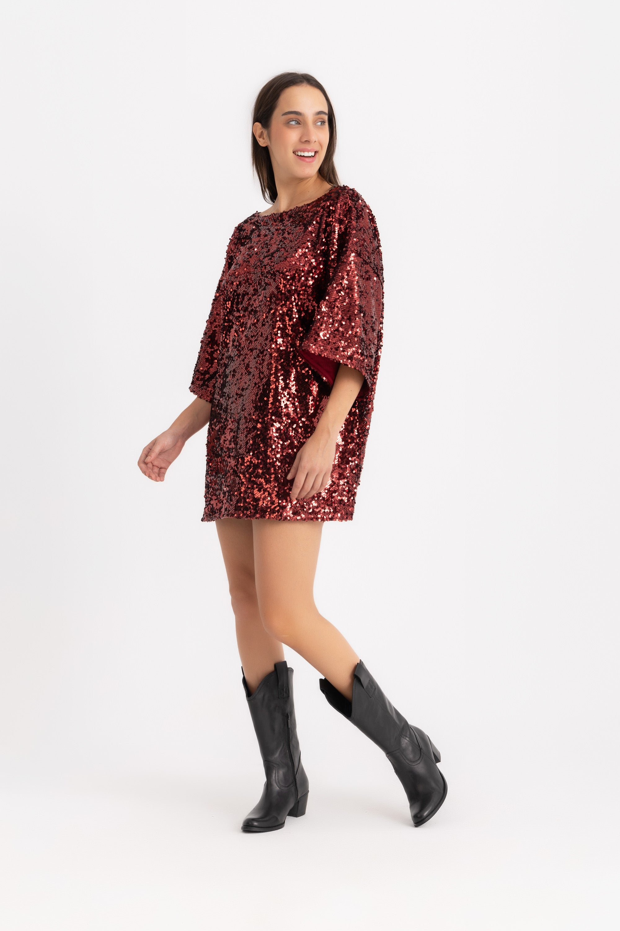 Titi T-shirt Dress - Wine Sequin