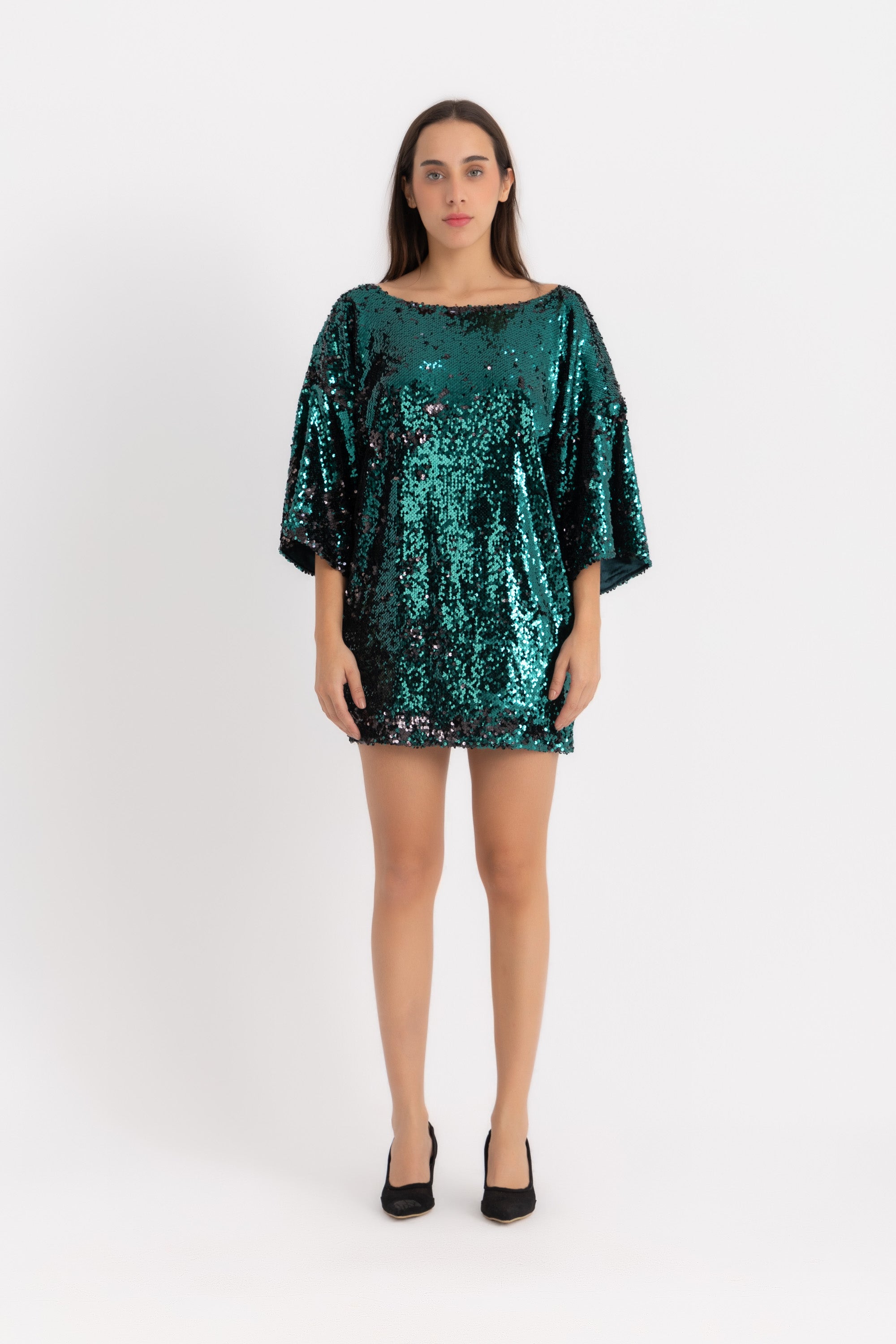 Titi T-shirt Dress - Green Sequin