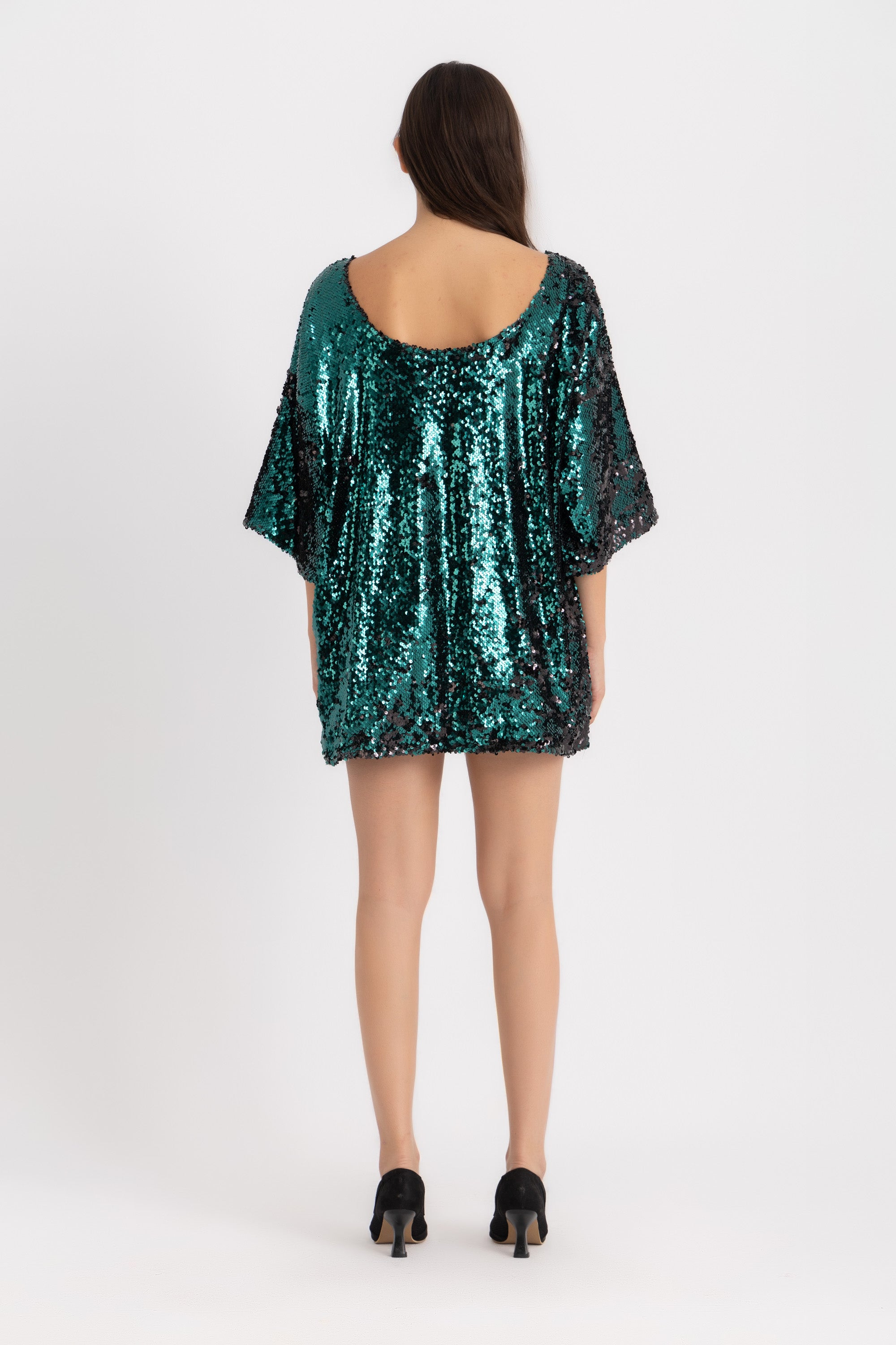 Titi T-shirt Dress - Green Sequin