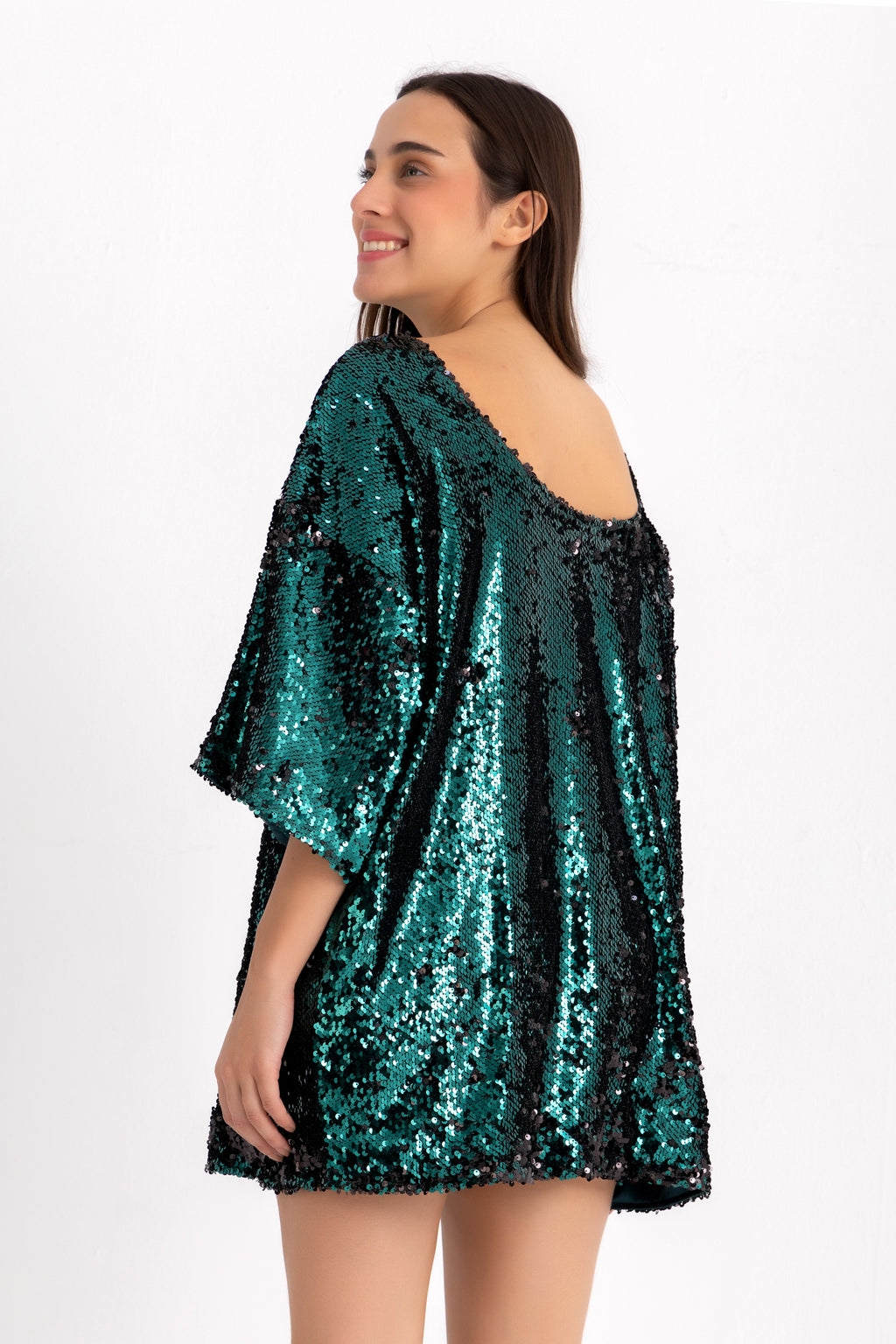 Titi T-shirt Dress - Green Sequin
