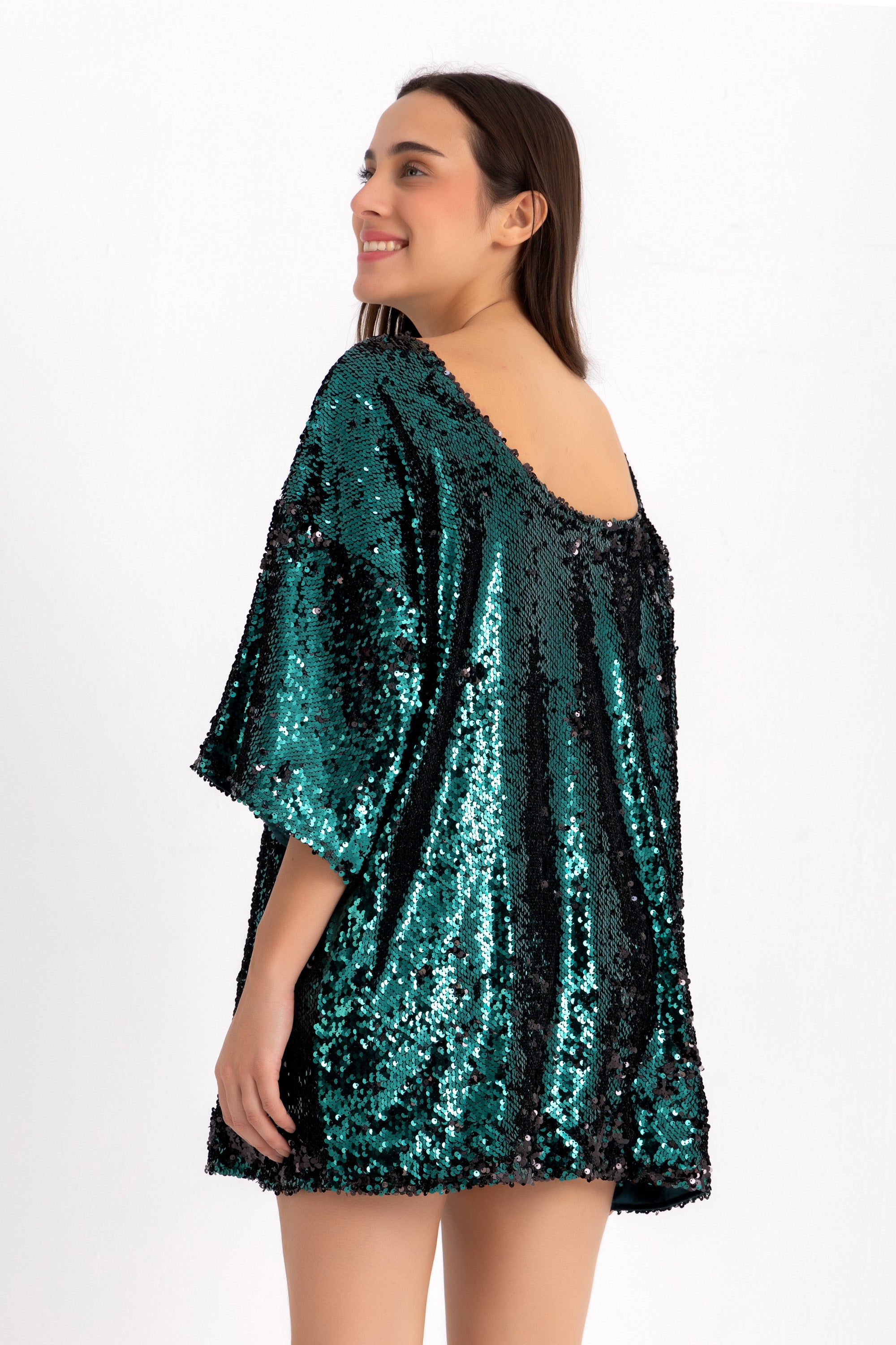 Titi T-shirt Dress - Green Sequin