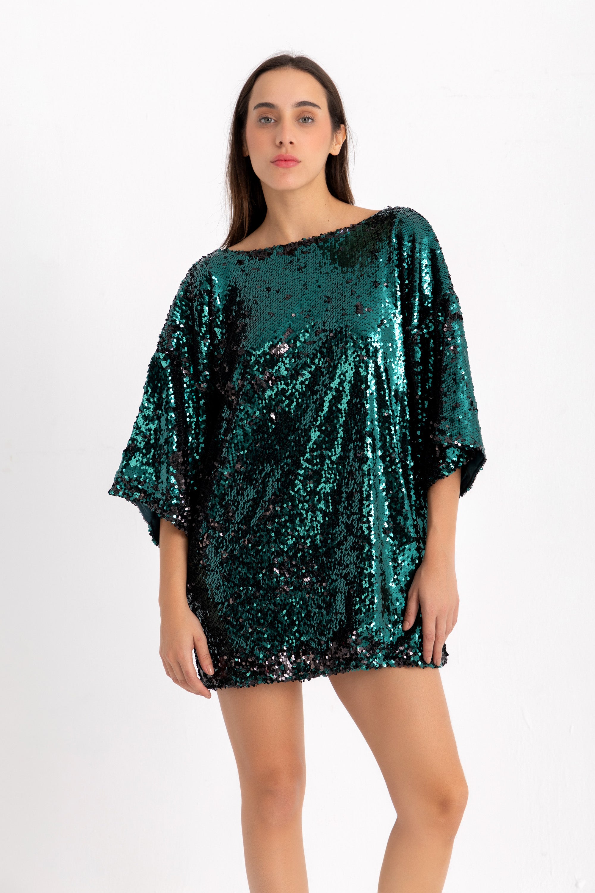 Titi T-shirt Dress - Green Sequin