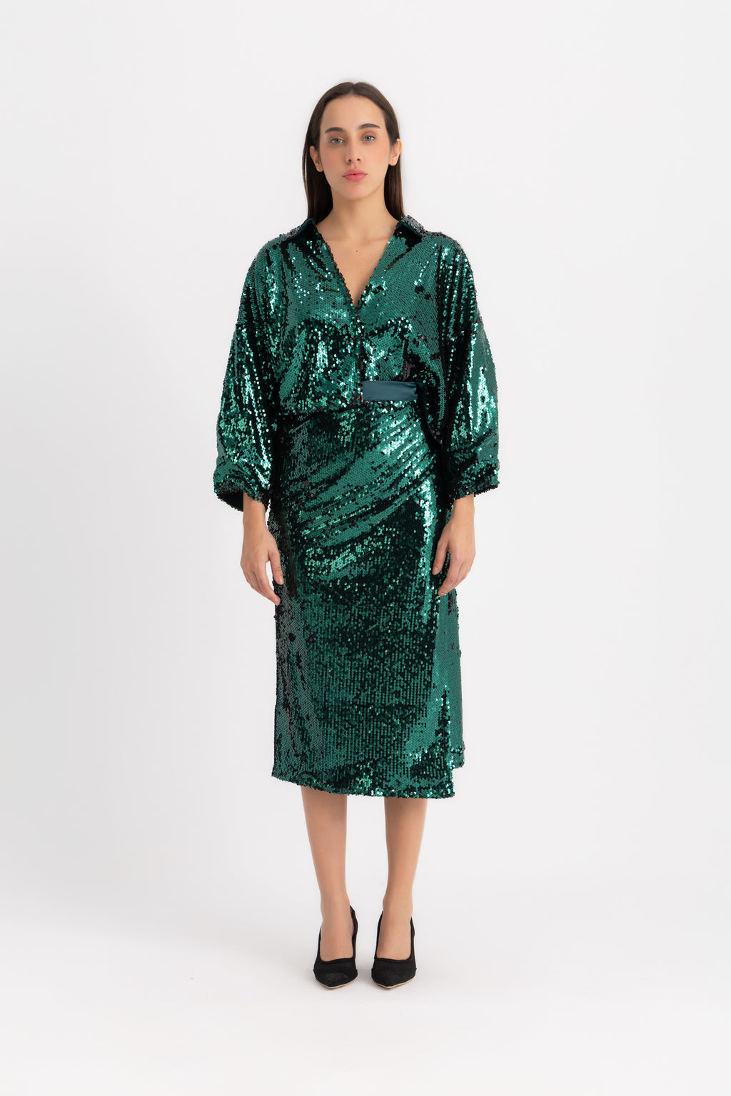 Maya Wrapped Skirt - Green Sequin