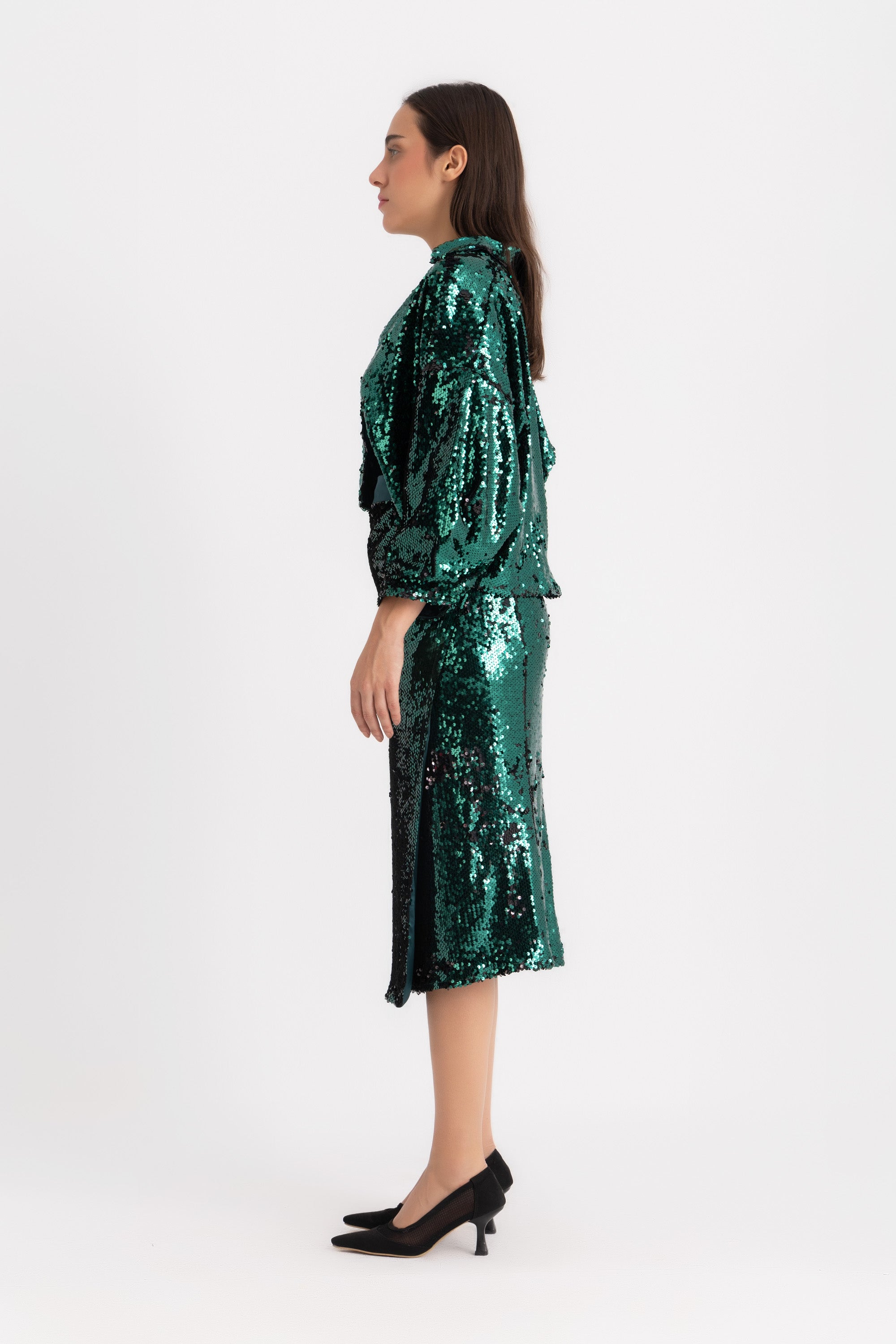 Pola  Cropped Shirt - Green Sequin
