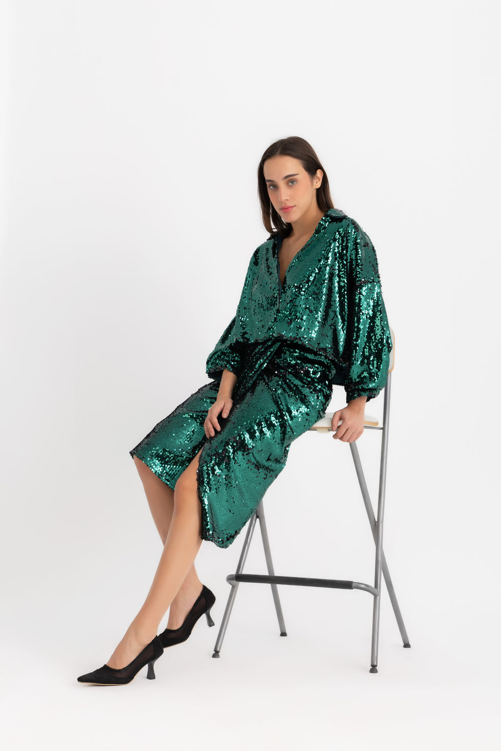 Maya Wrapped Skirt - Green Sequin