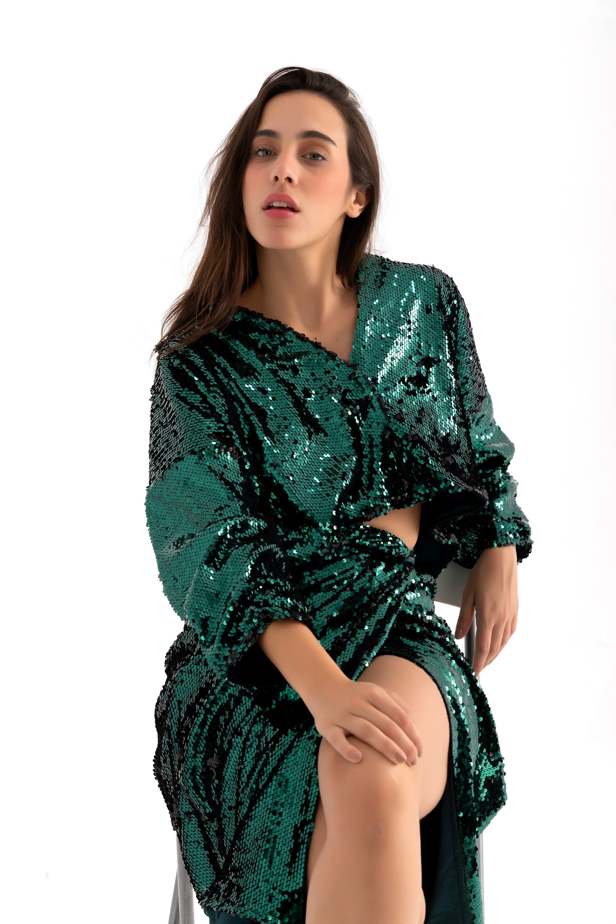 Pola  Cropped Shirt - Green Sequin