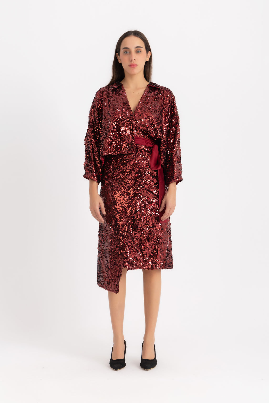 Pola  Cropped Shirt - Wine Sequin