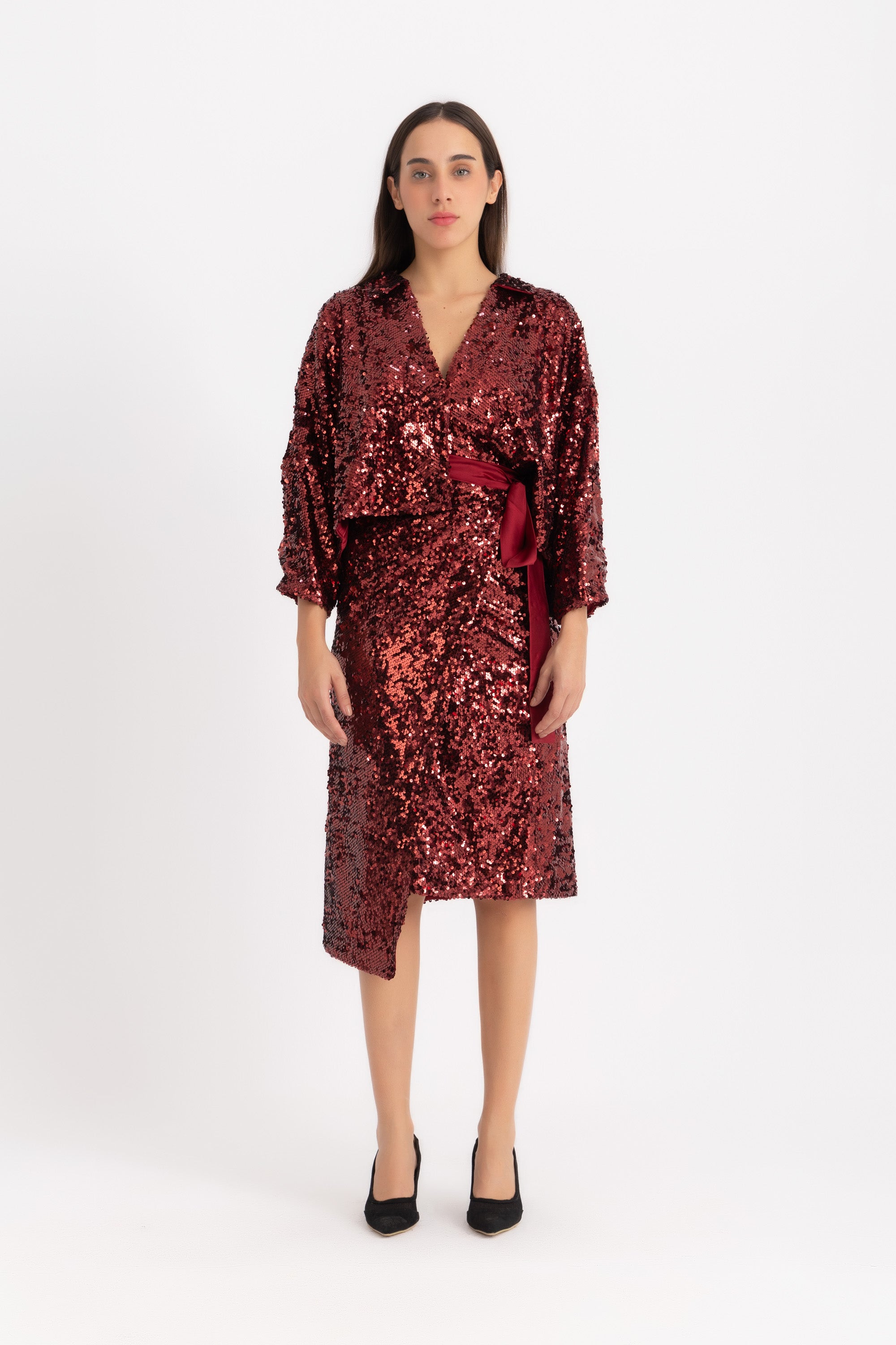 Pola  Cropped Shirt - Wine Sequin