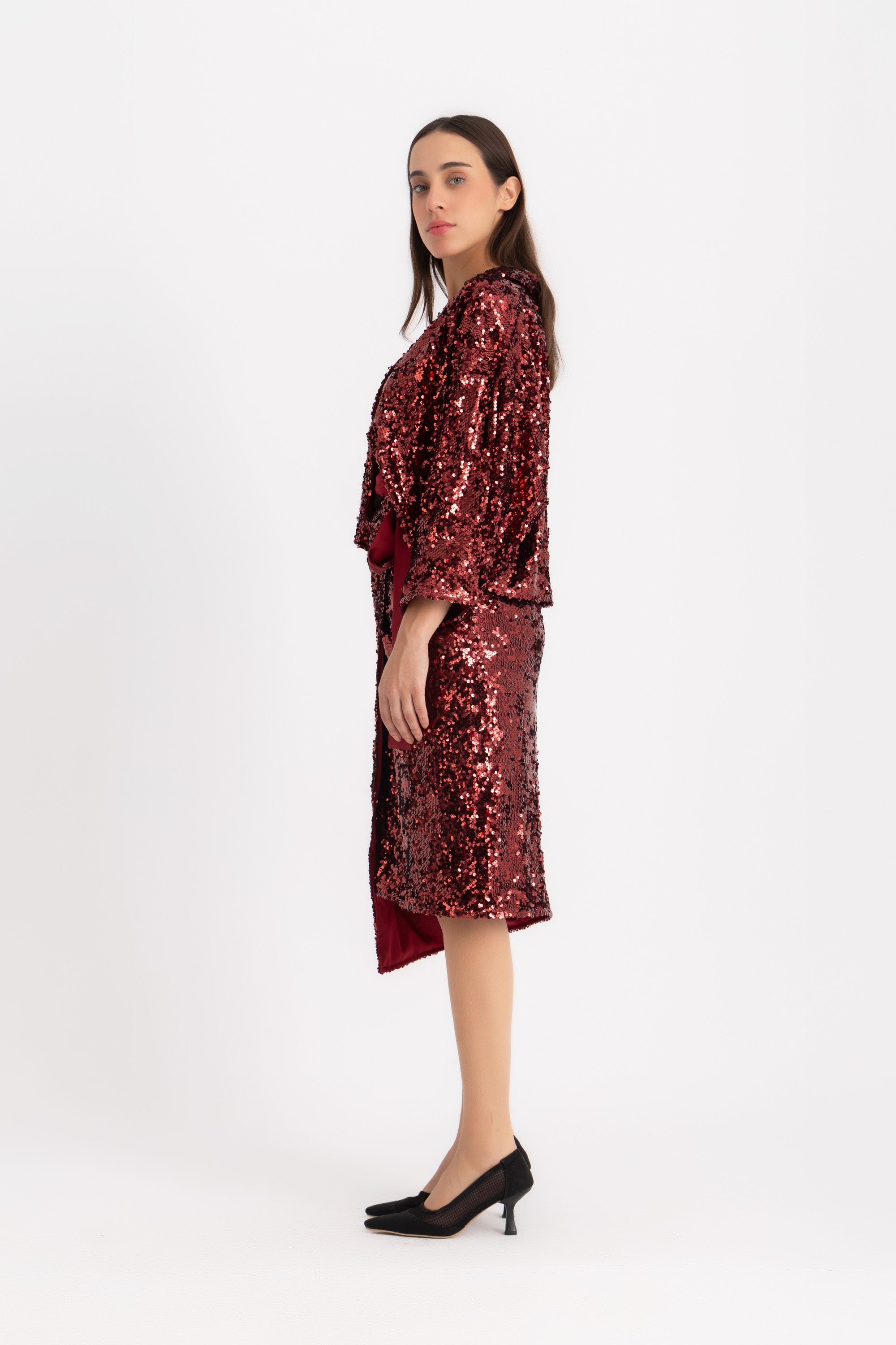 Pola  Cropped Shirt - Wine Sequin