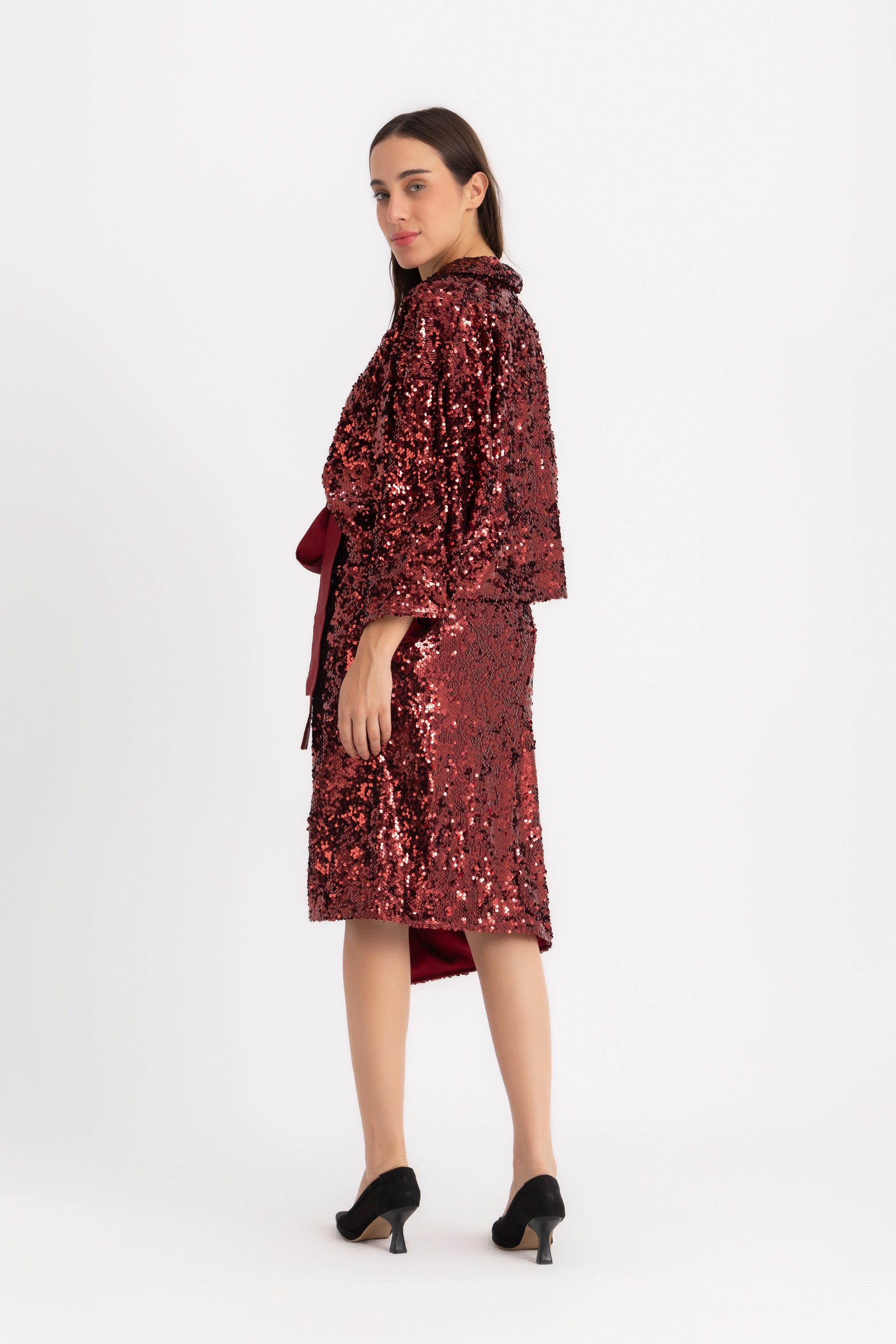 Maya Wrapped Skirt - Wine Sequin