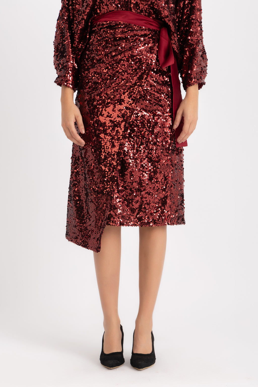 Maya Wrapped Skirt - Wine Sequin