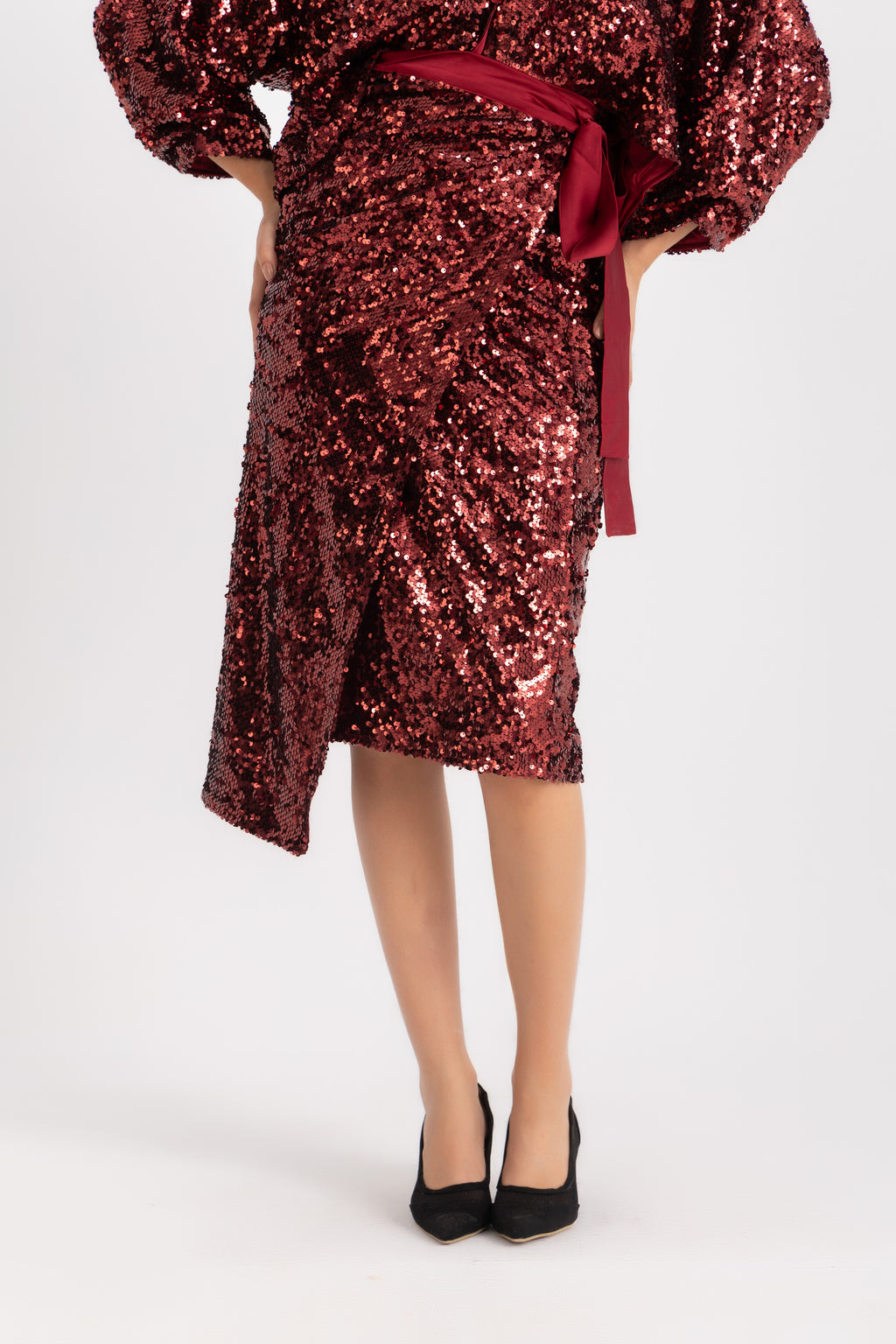 Maya Wrapped Skirt - Wine Sequin