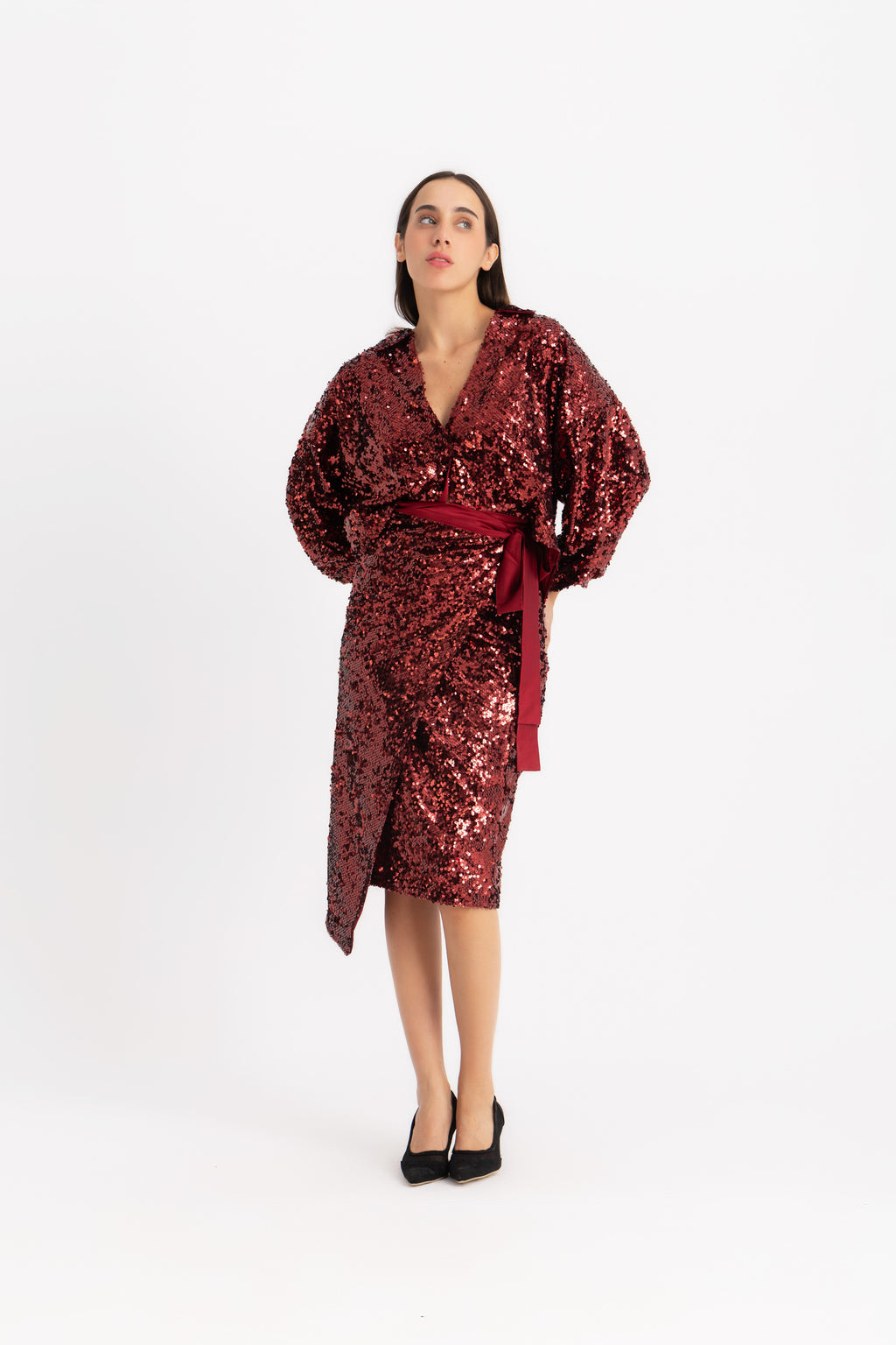 Maya Wrapped Skirt - Wine Sequin