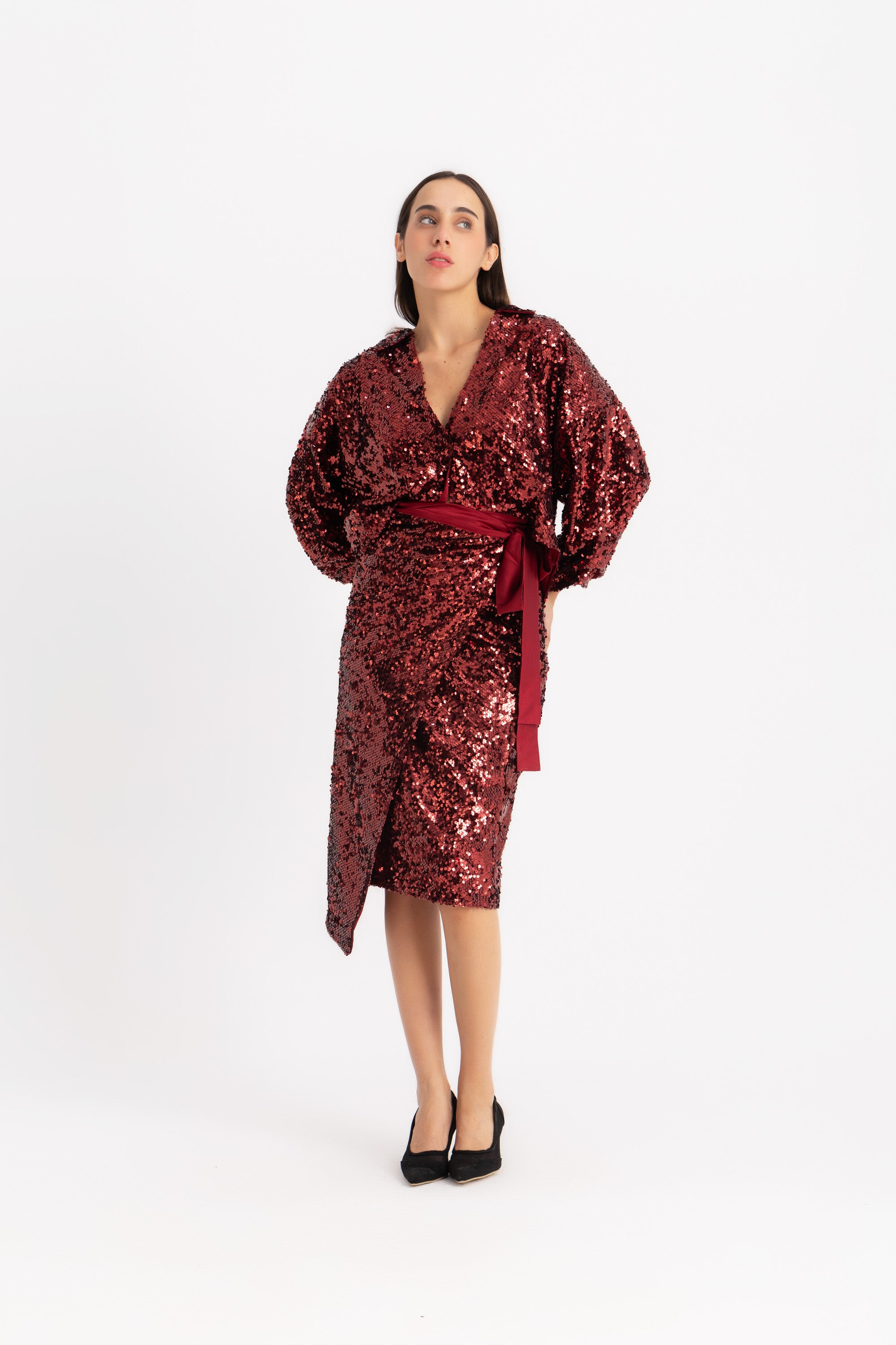 Maya Wrapped Skirt - Wine Sequin