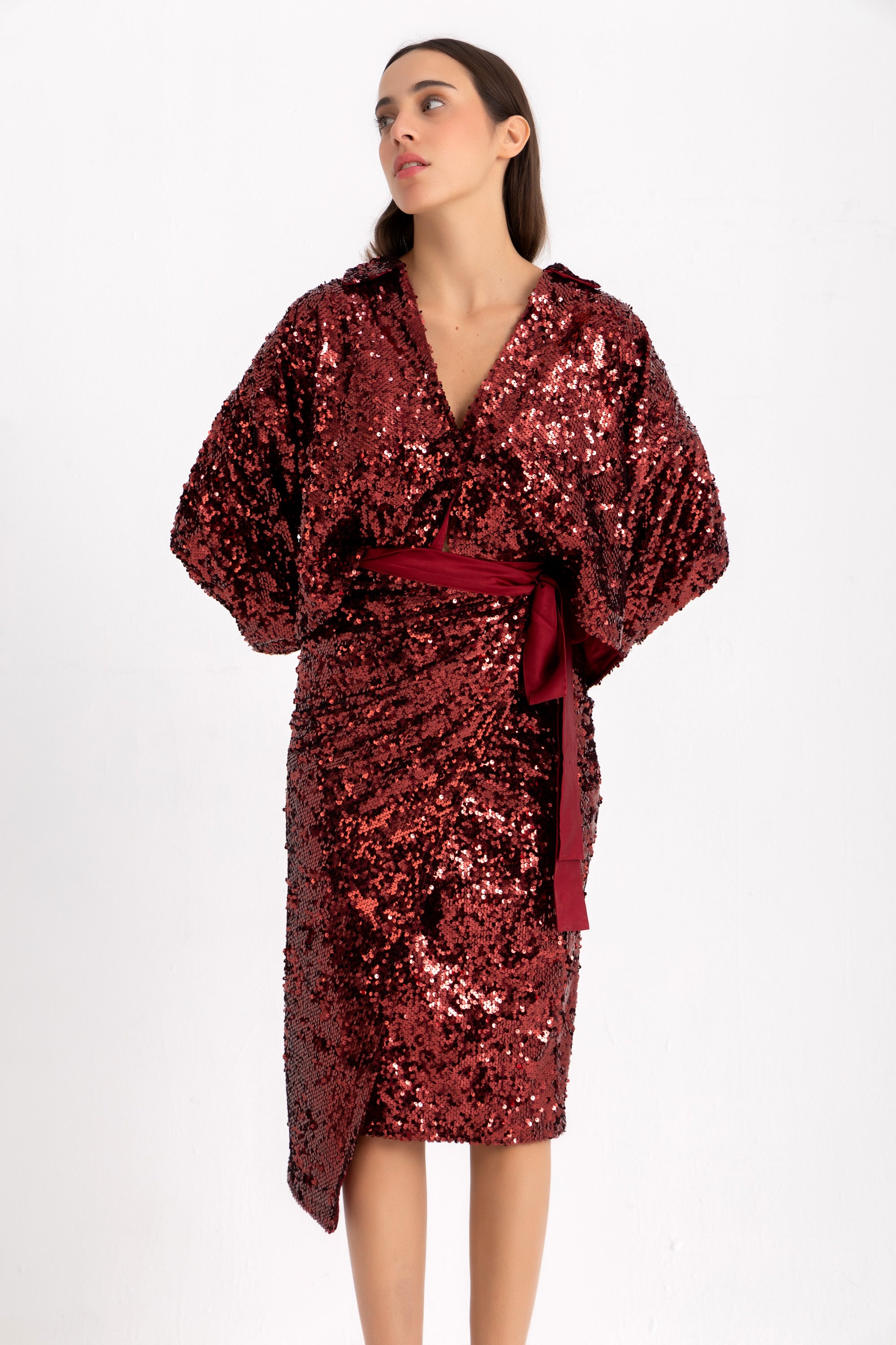 Maya Wrapped Skirt - Wine Sequin