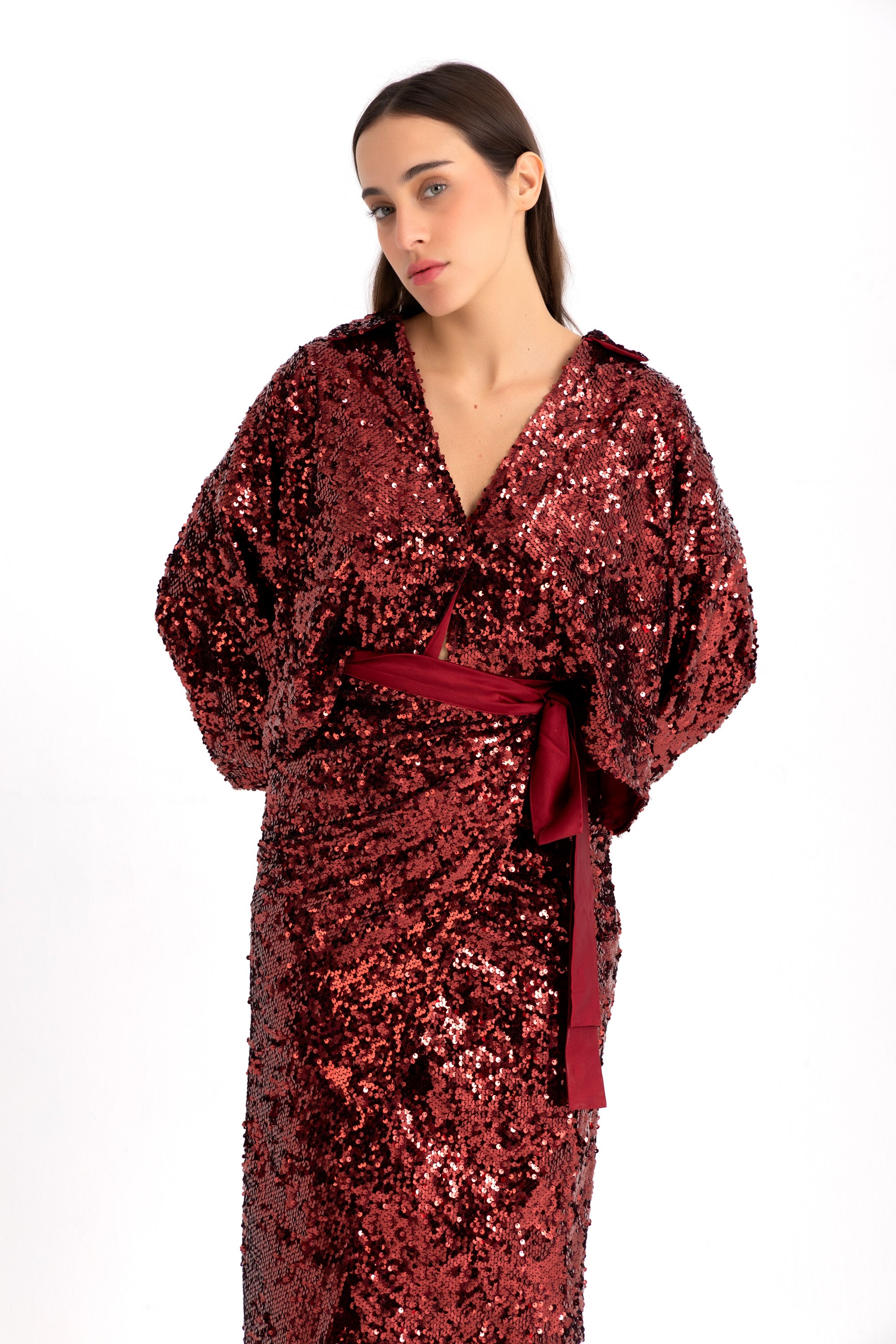 Pola  Cropped Shirt - Wine Sequin