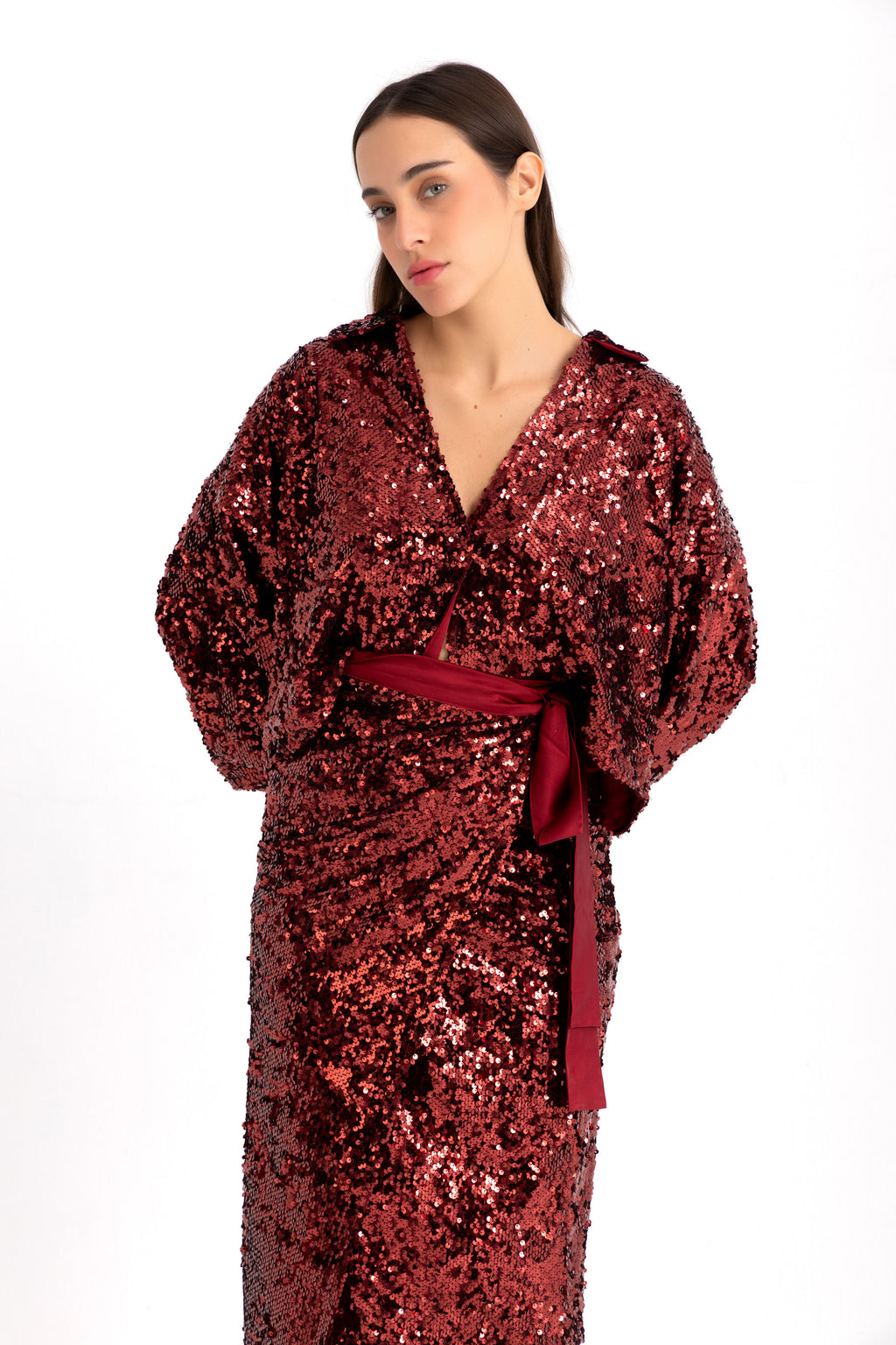 Maya Wrapped Skirt - Wine Sequin