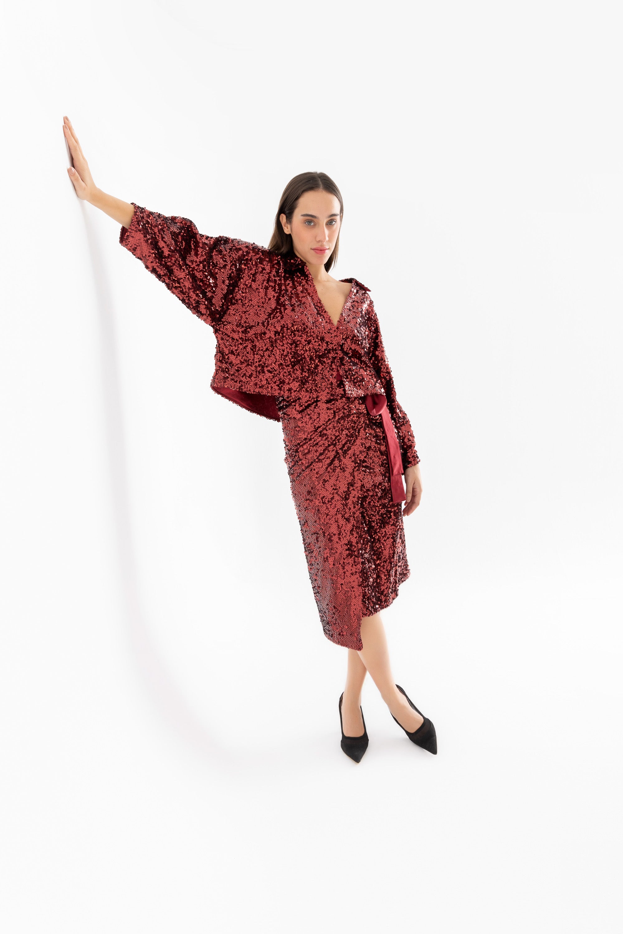 Pola  Cropped Shirt - Wine Sequin