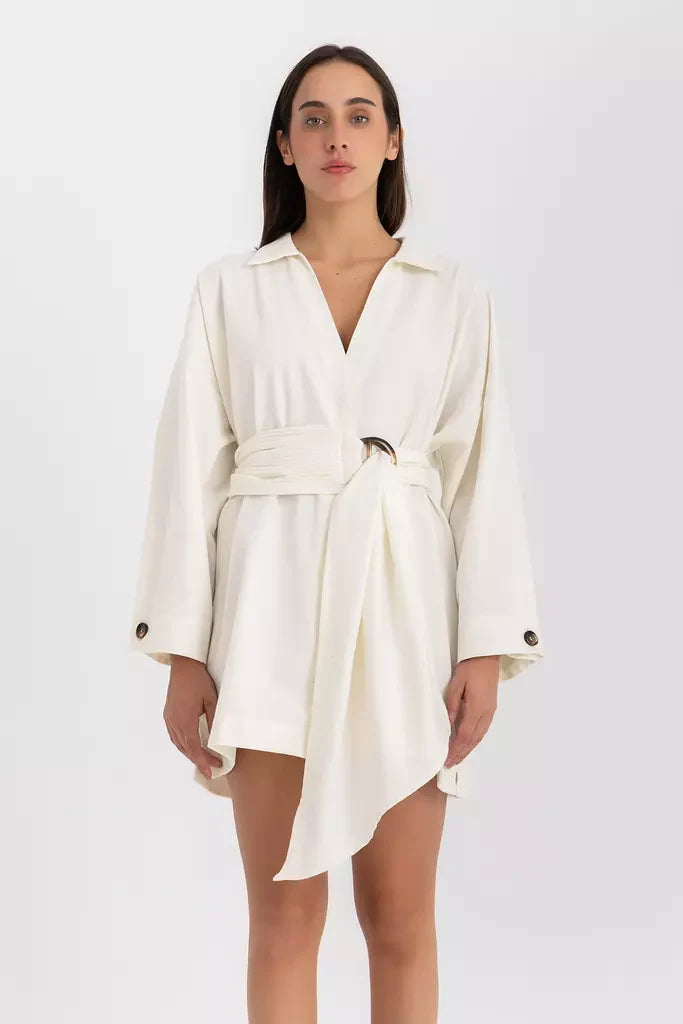 Pola Mini Shirt Dress - Offwhite