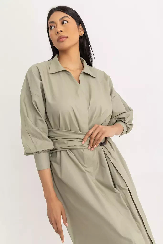 Pola Shirt Dress - Sage Green Oxford